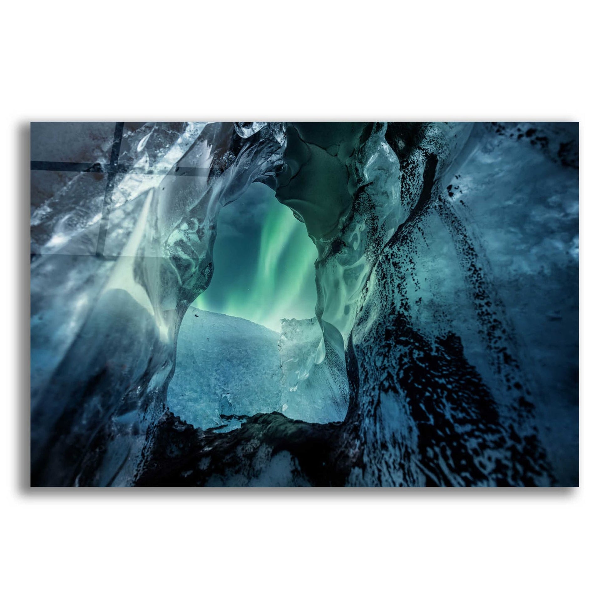 Epic Art 'Northern Lights Aurora Borealis Over Glacier Ice 3' by Epic Portfolio, Acrylic Glass Wall Art,16x12