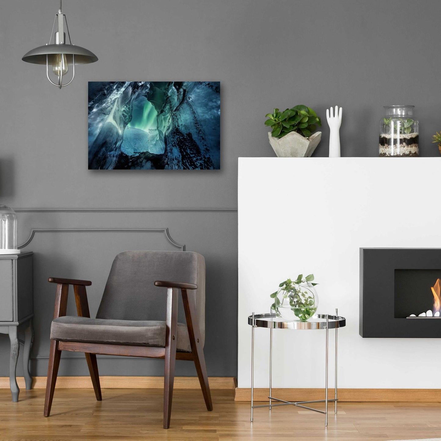 Epic Art 'Northern Lights Aurora Borealis Over Glacier Ice 3' by Epic Portfolio, Acrylic Glass Wall Art,24x16