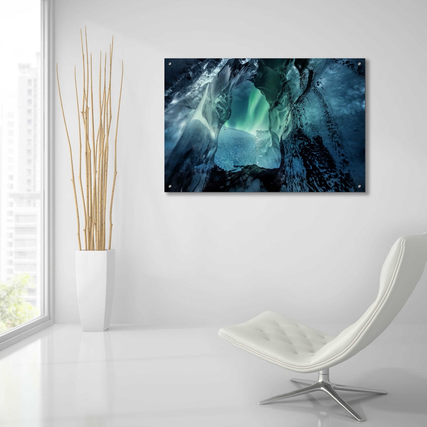 Epic Art 'Northern Lights Aurora Borealis Over Glacier Ice 3' by Epic Portfolio, Acrylic Glass Wall Art,36x24