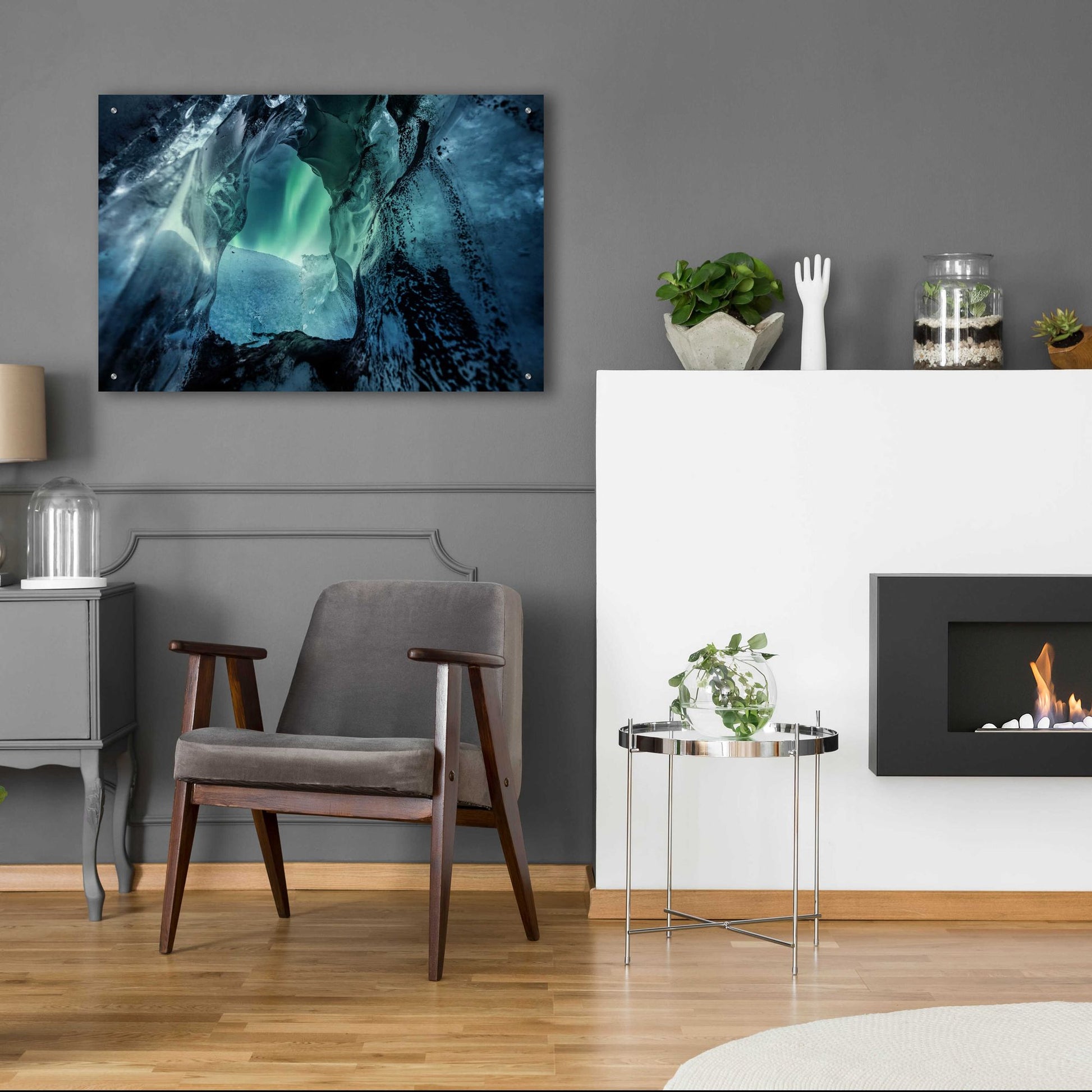 Epic Art 'Northern Lights Aurora Borealis Over Glacier Ice 3' by Epic Portfolio, Acrylic Glass Wall Art,36x24