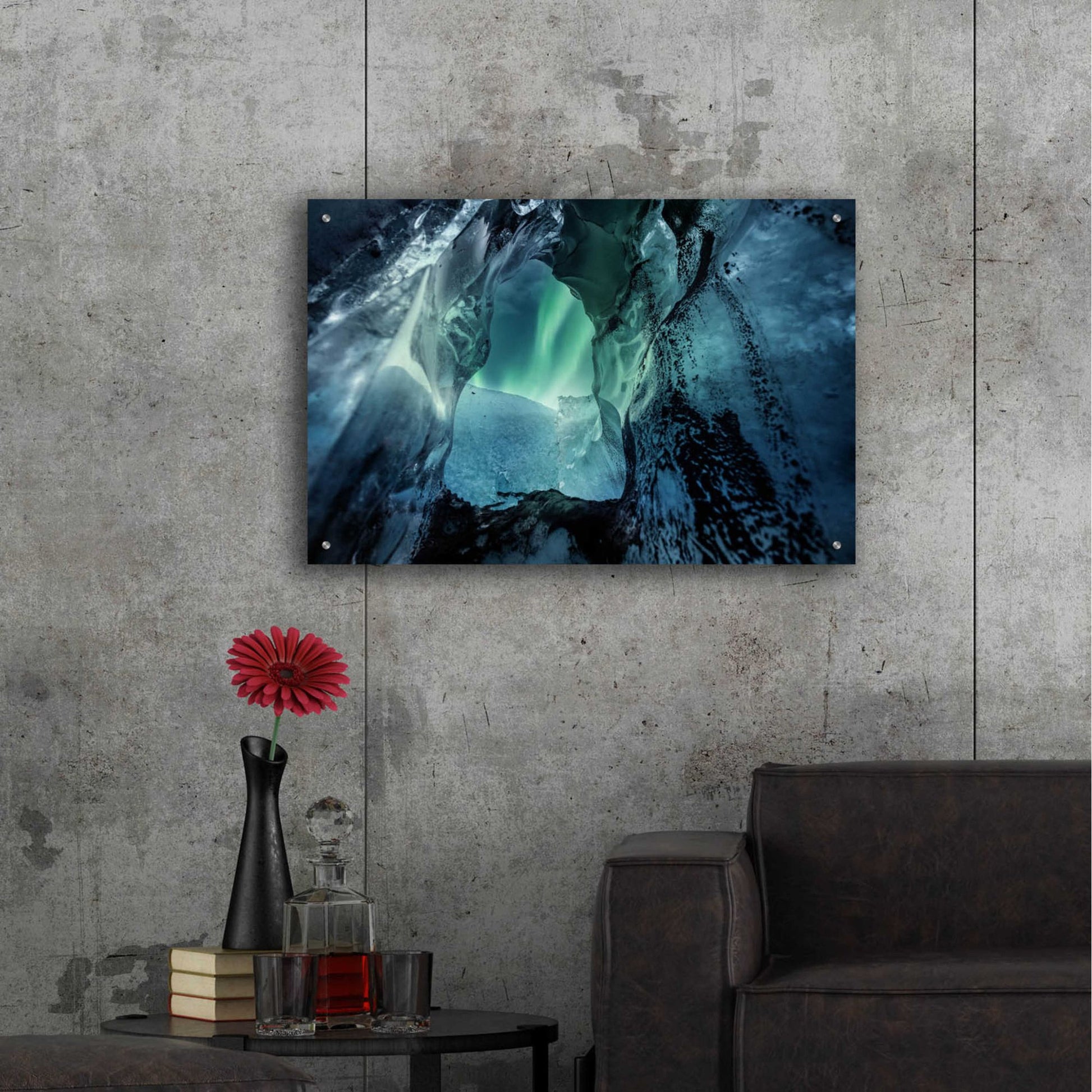 Epic Art 'Northern Lights Aurora Borealis Over Glacier Ice 3' by Epic Portfolio, Acrylic Glass Wall Art,36x24