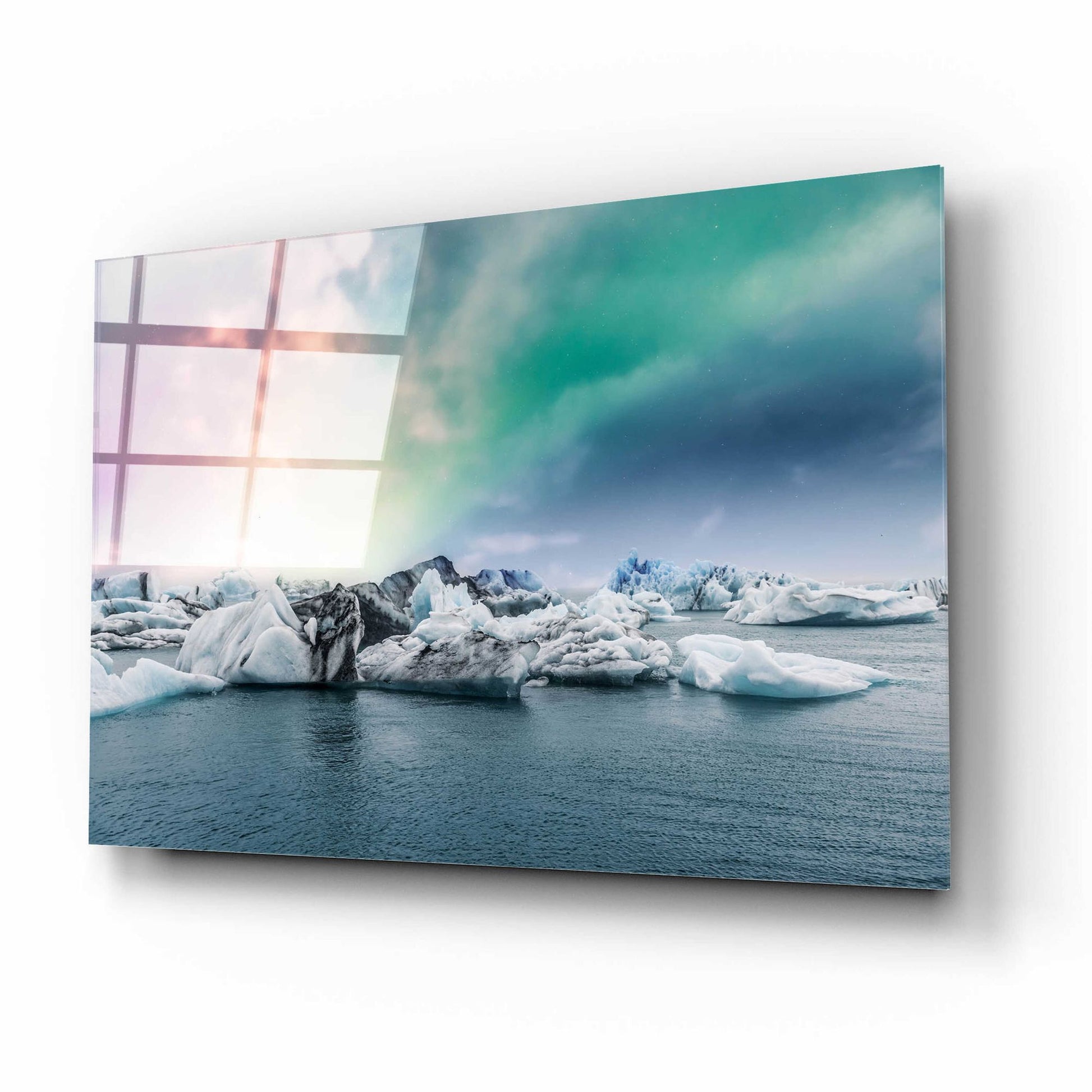 Epic Art 'Northern Lights Aurora Borealis Over Jokulsarlon' by Epic Portfolio, Acrylic Glass Wall Art,16x12