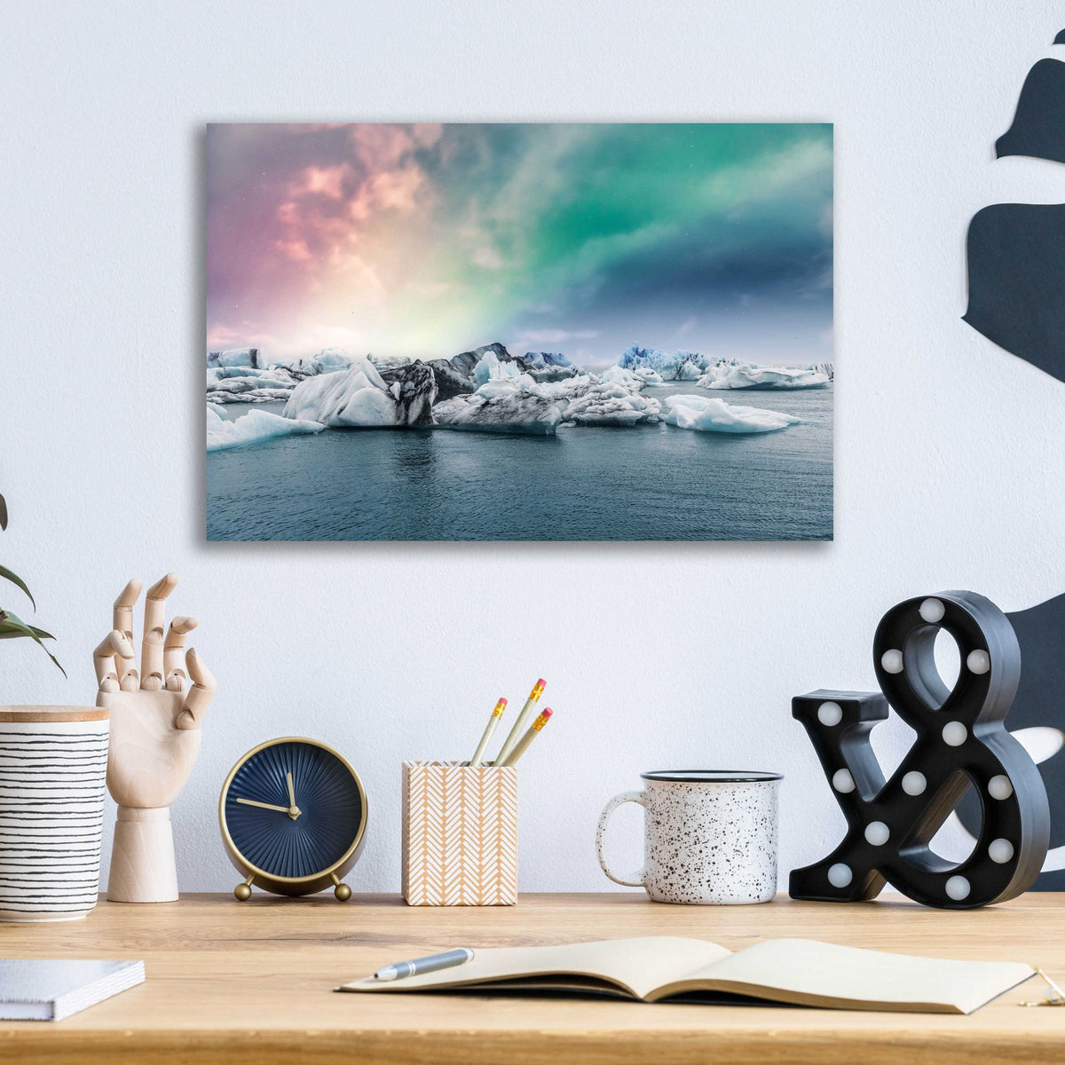 Epic Art 'Northern Lights Aurora Borealis Over Jokulsarlon' by Epic Portfolio, Acrylic Glass Wall Art,16x12