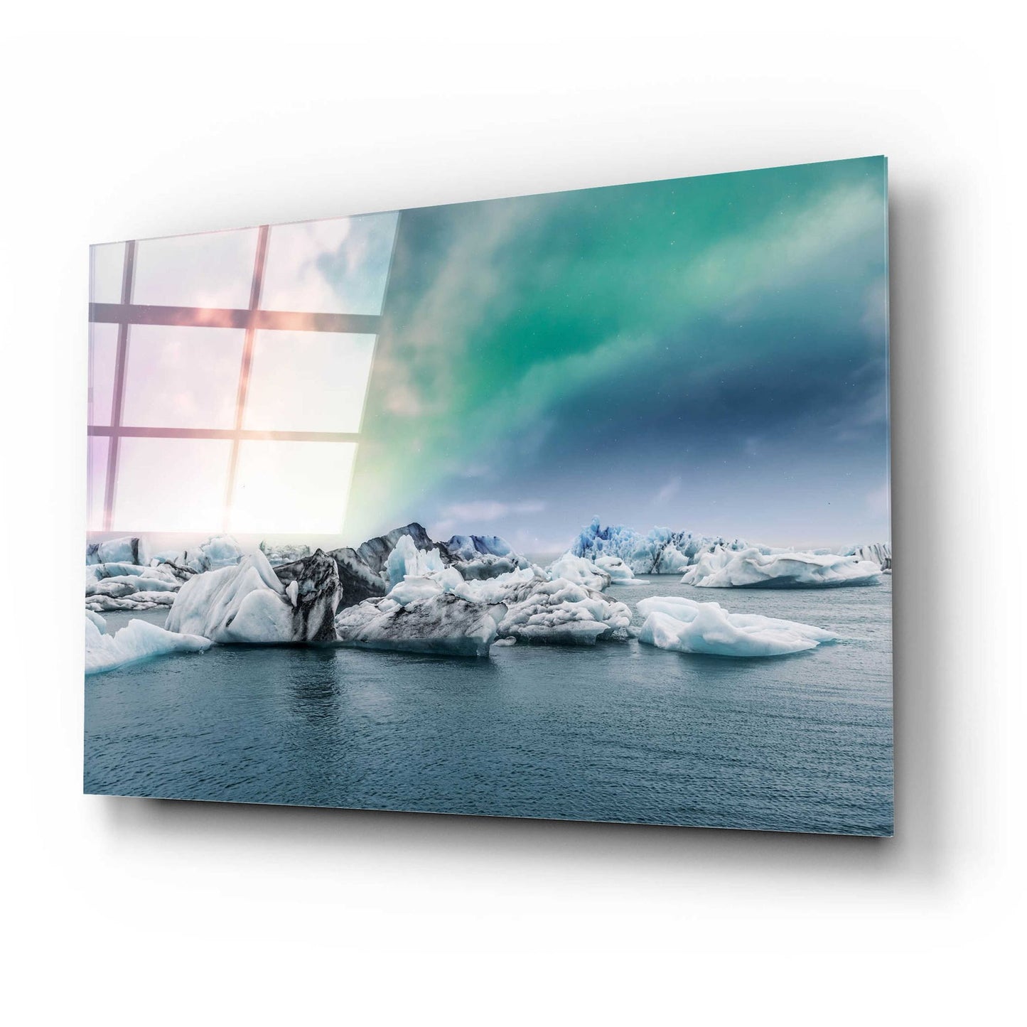 Epic Art 'Northern Lights Aurora Borealis Over Jokulsarlon' by Epic Portfolio, Acrylic Glass Wall Art,24x16