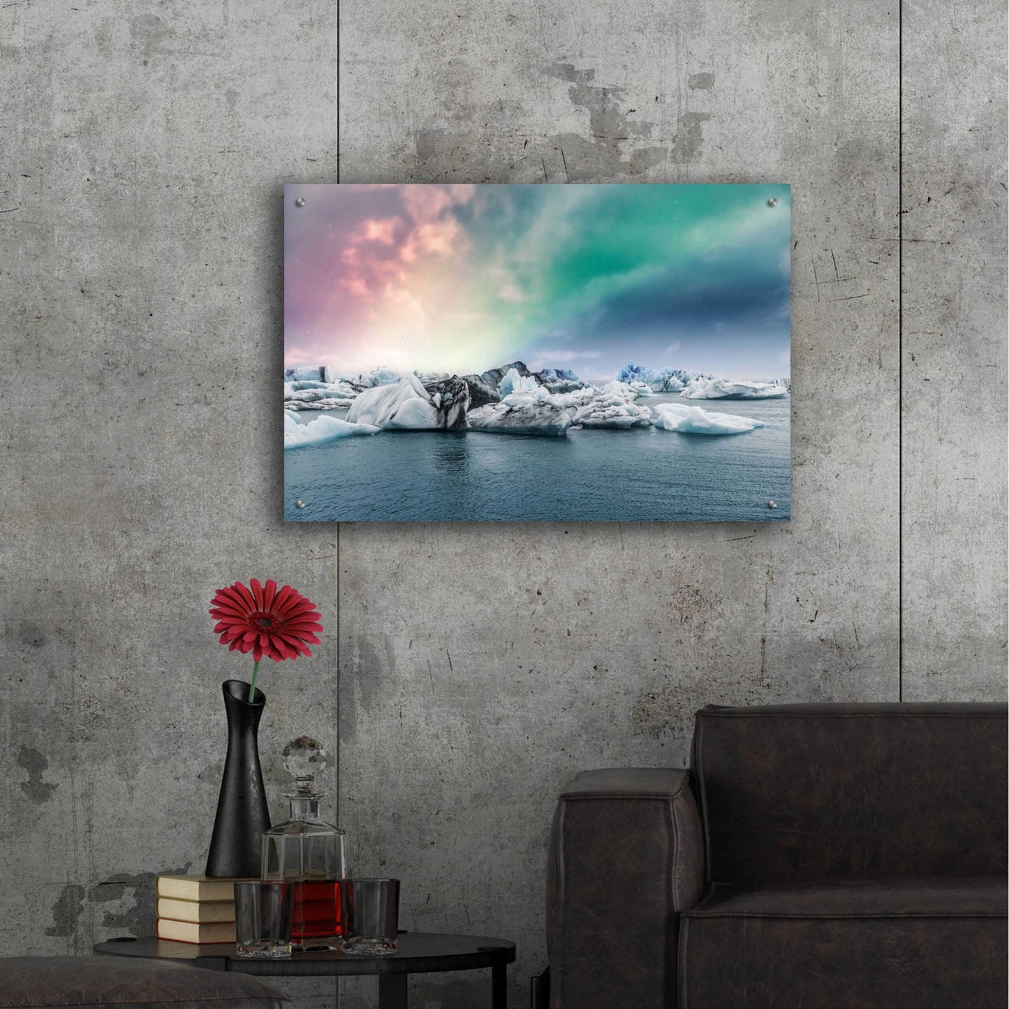 Epic Art 'Northern Lights Aurora Borealis Over Jokulsarlon' by Epic Portfolio, Acrylic Glass Wall Art,36x24