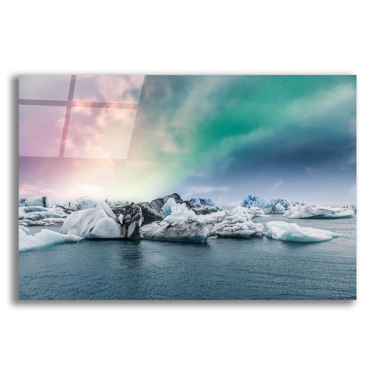 Epic Art 'Northern Lights Aurora Borealis Over Jokulsarlon' by Epic Portfolio, Acrylic Glass Wall Art