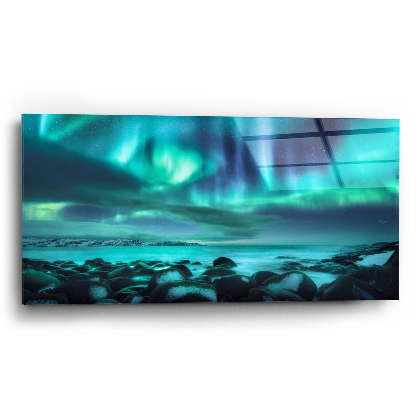 Epic Art 'Northern Lights Aurora Borealis Over Ocean' by Epic Portfolio, Acrylic Glass Wall Art,24x12