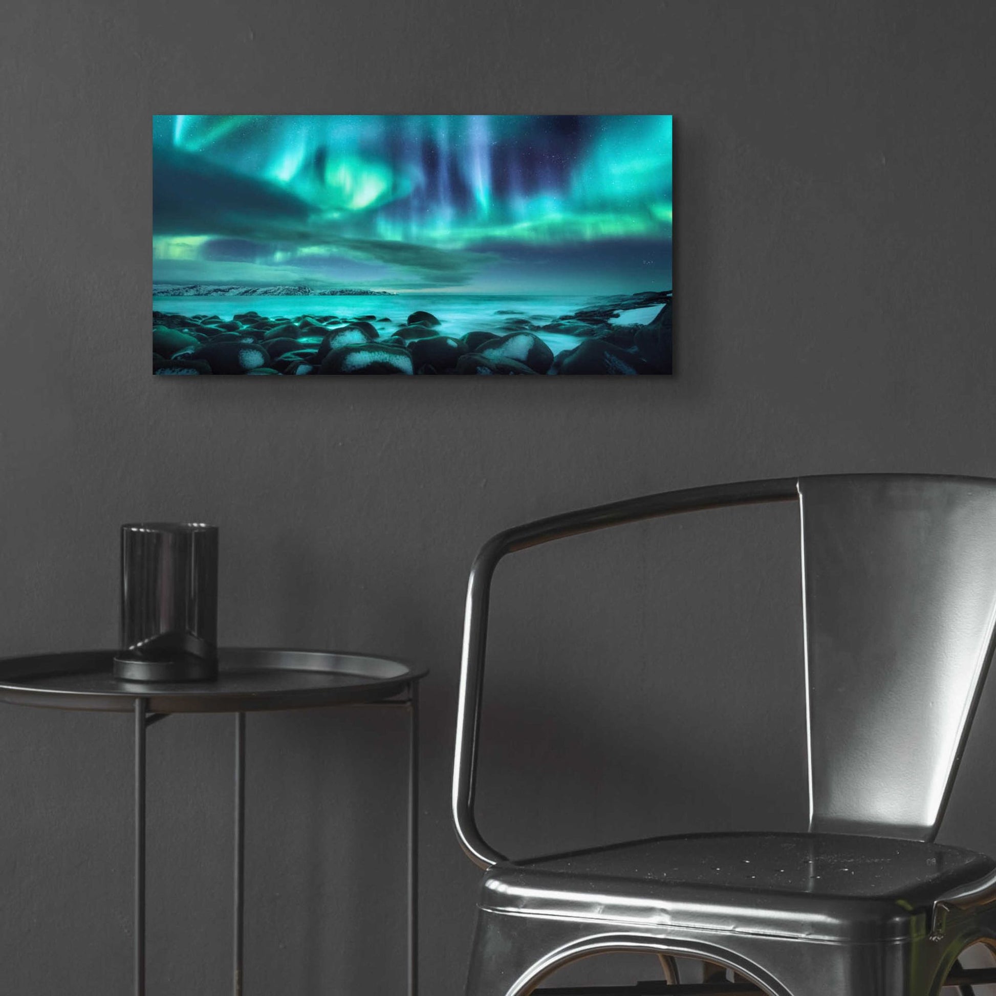 Epic Art 'Northern Lights Aurora Borealis Over Ocean' by Epic Portfolio, Acrylic Glass Wall Art,24x12