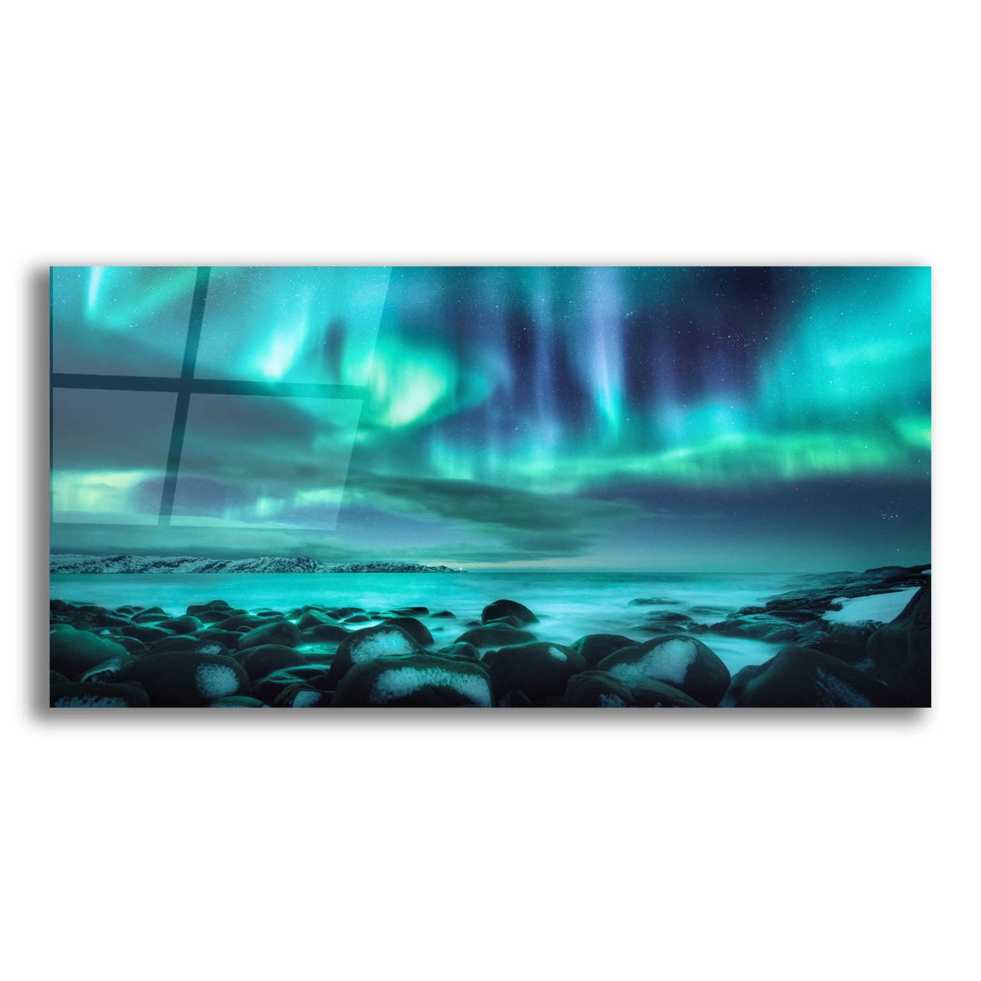 Epic Art 'Northern Lights Aurora Borealis Over Ocean' by Epic Portfolio, Acrylic Glass Wall Art,24x12