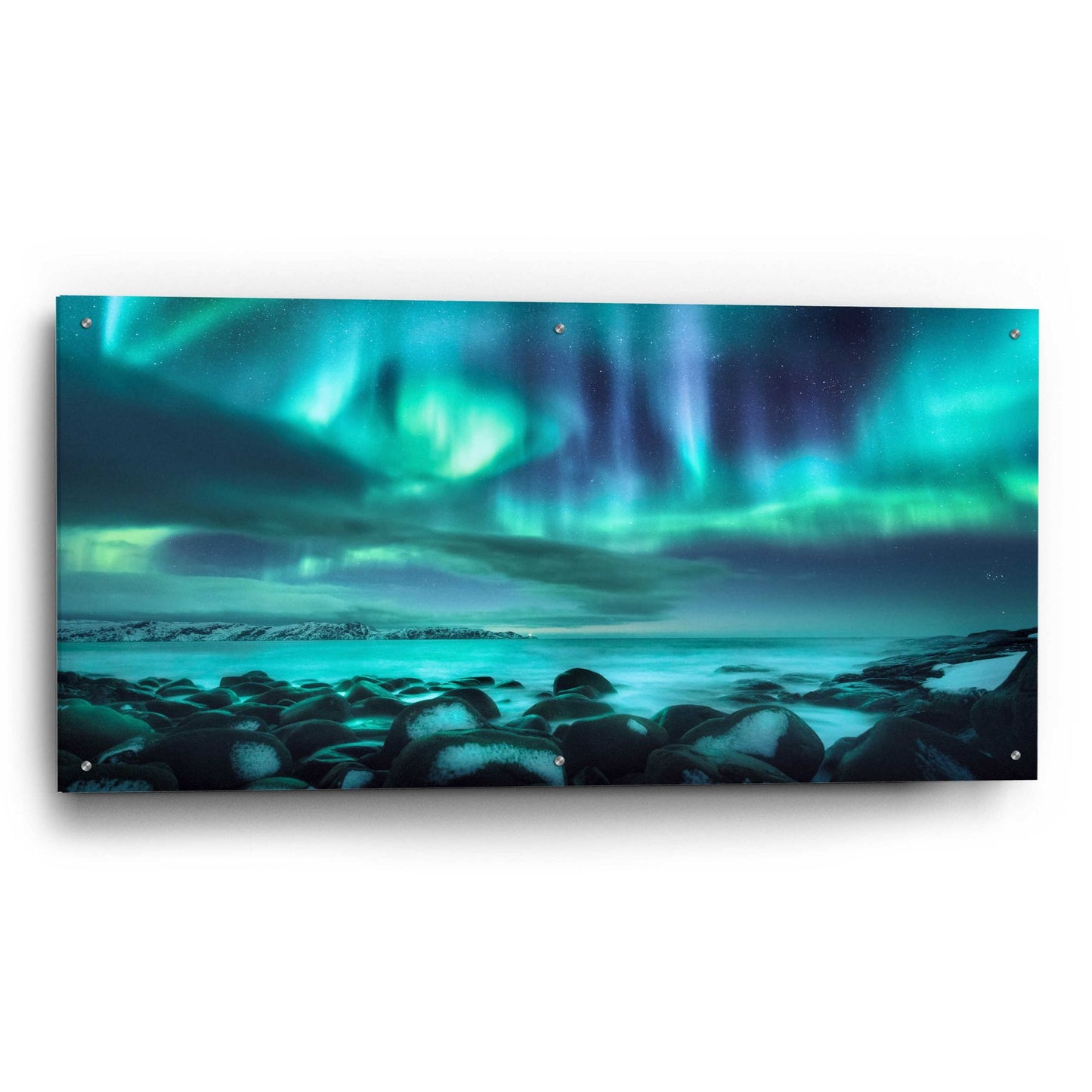 Epic Art 'Northern Lights Aurora Borealis Over Ocean' by Epic Portfolio, Acrylic Glass Wall Art,48x24