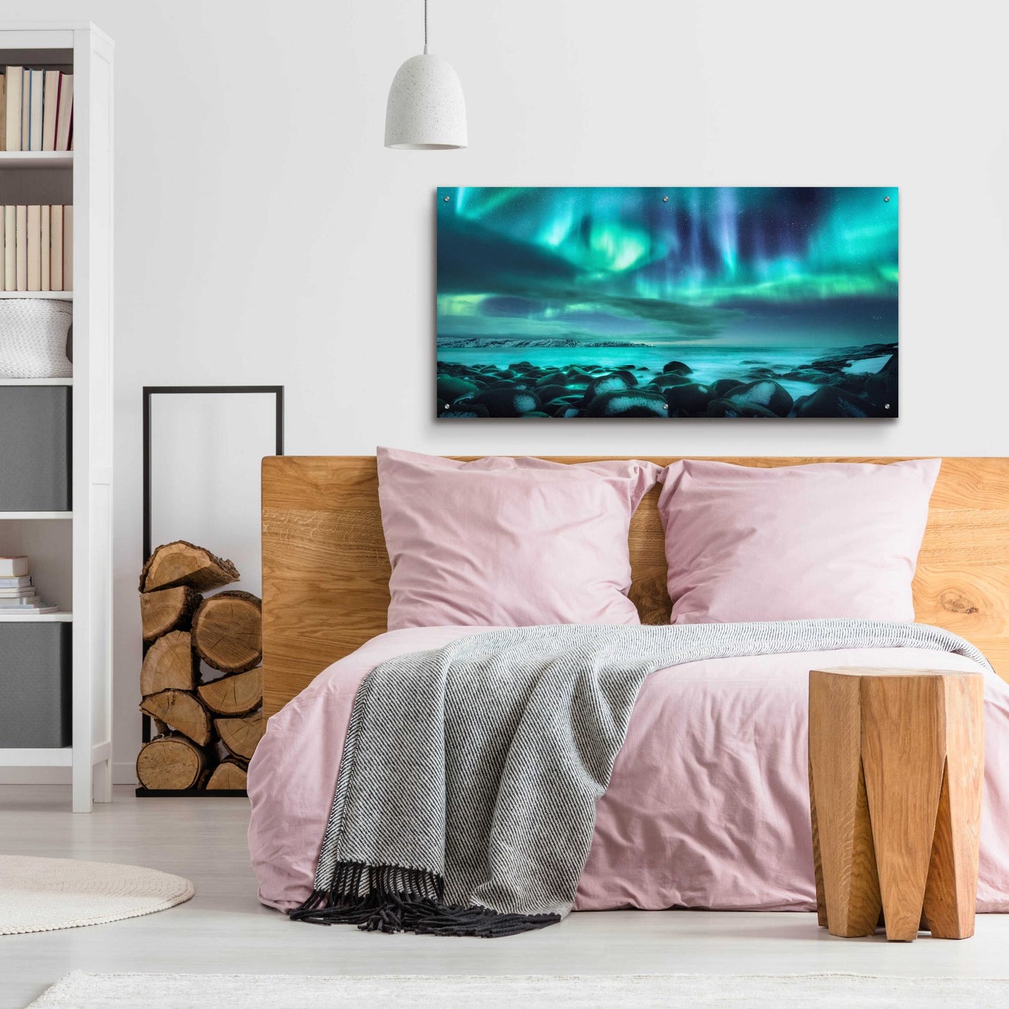 Epic Art 'Northern Lights Aurora Borealis Over Ocean' by Epic Portfolio, Acrylic Glass Wall Art,48x24