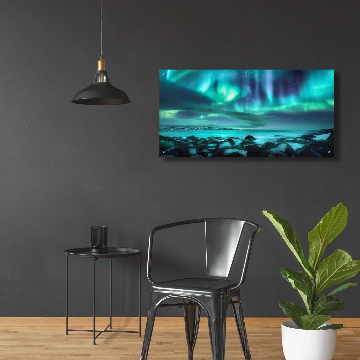 Epic Art 'Northern Lights Aurora Borealis Over Ocean' by Epic Portfolio, Acrylic Glass Wall Art,48x24