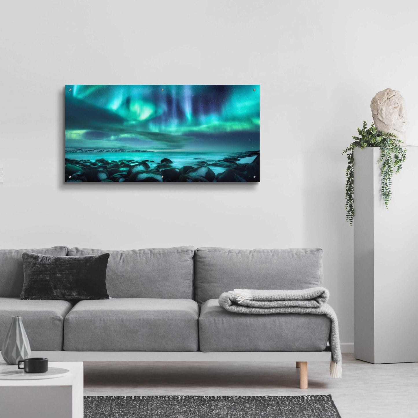 Epic Art 'Northern Lights Aurora Borealis Over Ocean' by Epic Portfolio, Acrylic Glass Wall Art,48x24