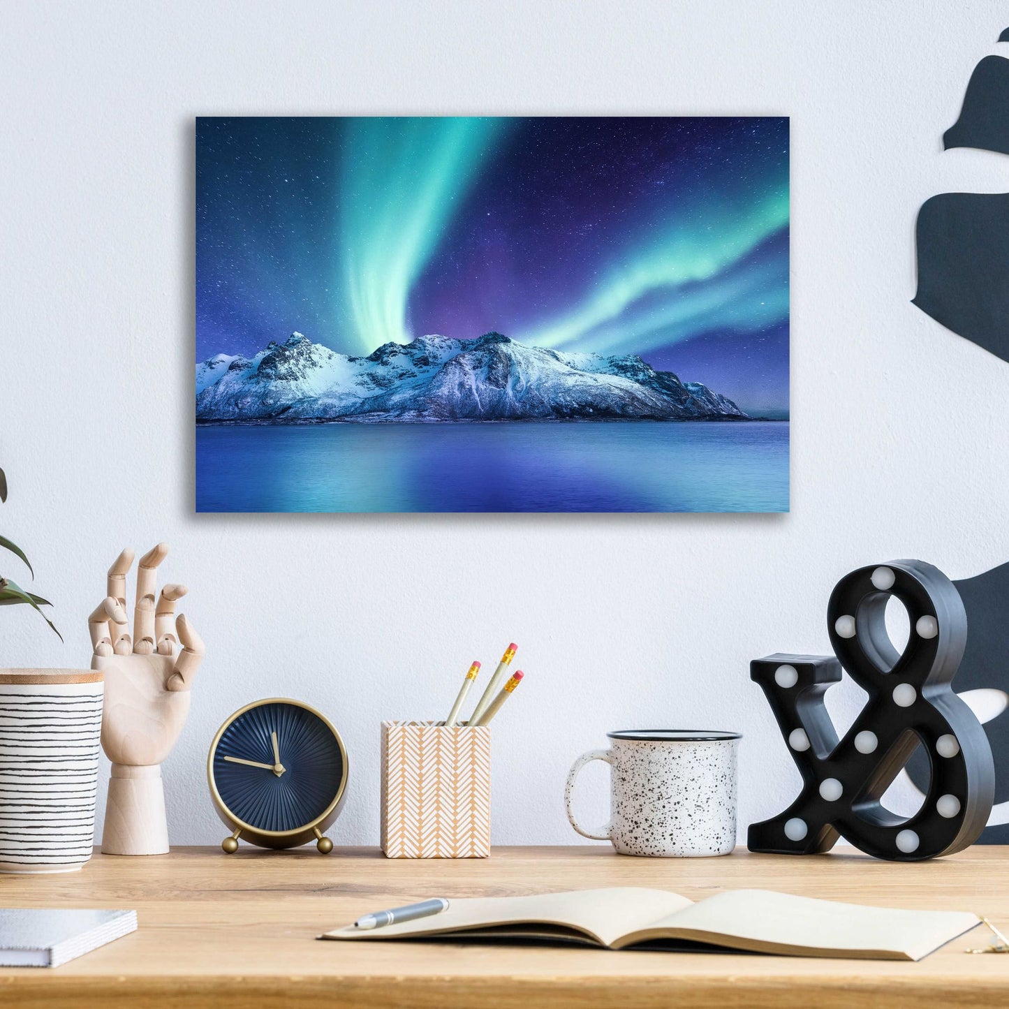 Epic Art 'Northern Lights In The Lofoten Islands Norway 1' by Epic Portfolio, Acrylic Glass Wall Art,16x12