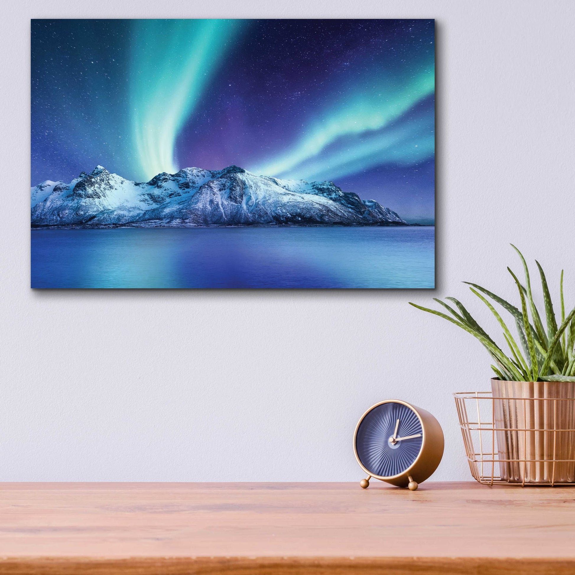 Epic Art 'Northern Lights In The Lofoten Islands Norway 1' by Epic Portfolio, Acrylic Glass Wall Art,16x12