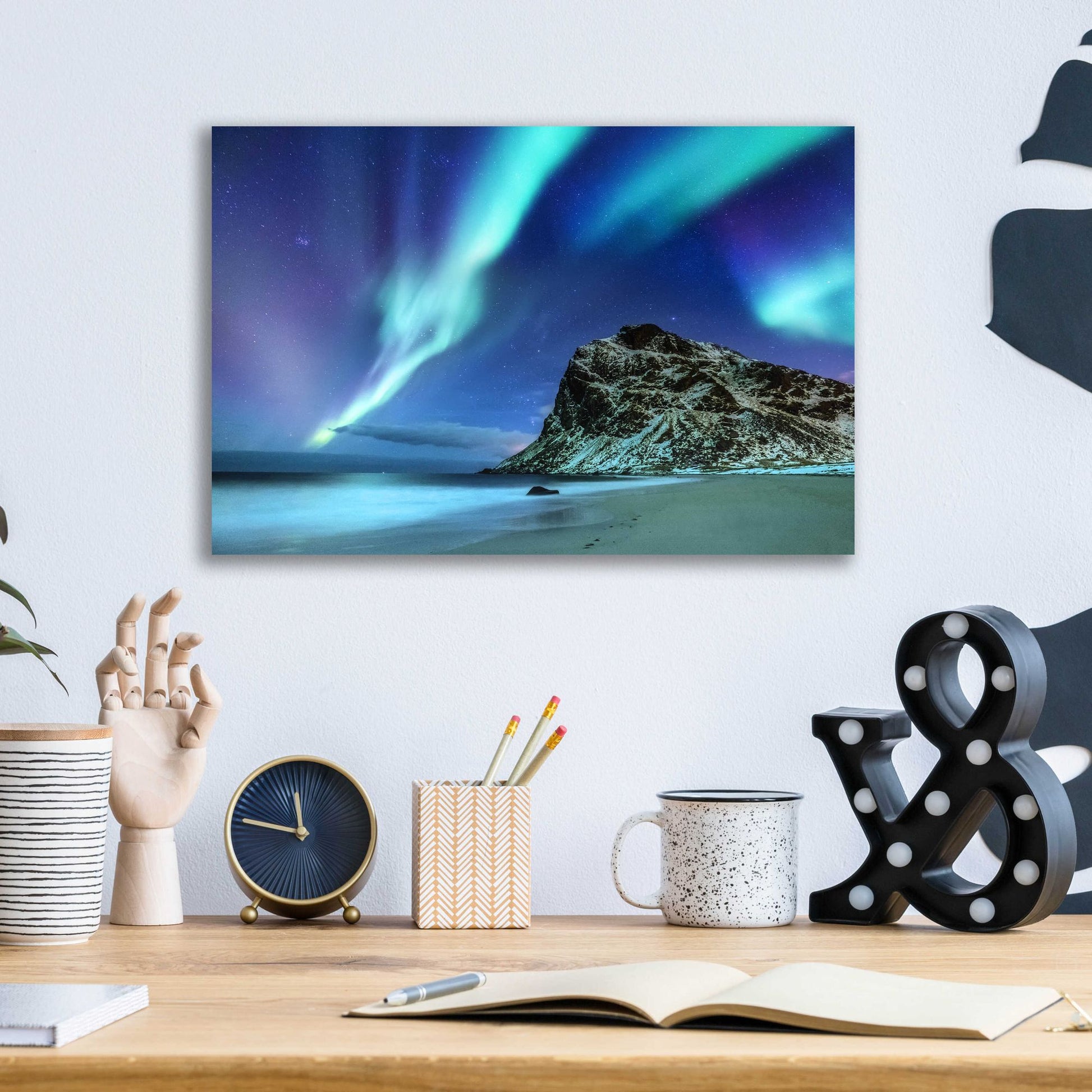 Epic Art 'Northern Lights In The Lofoten Islands Norway 2' by Epic Portfolio, Acrylic Glass Wall Art,16x12