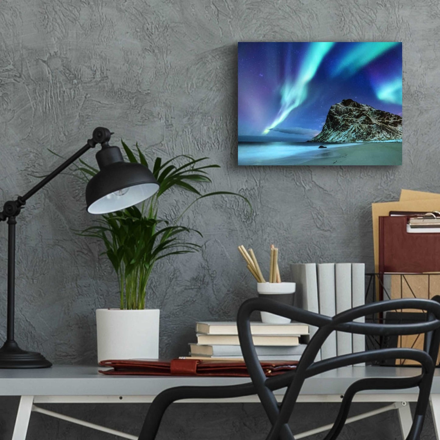 Epic Art 'Northern Lights In The Lofoten Islands Norway 2' by Epic Portfolio, Acrylic Glass Wall Art,16x12