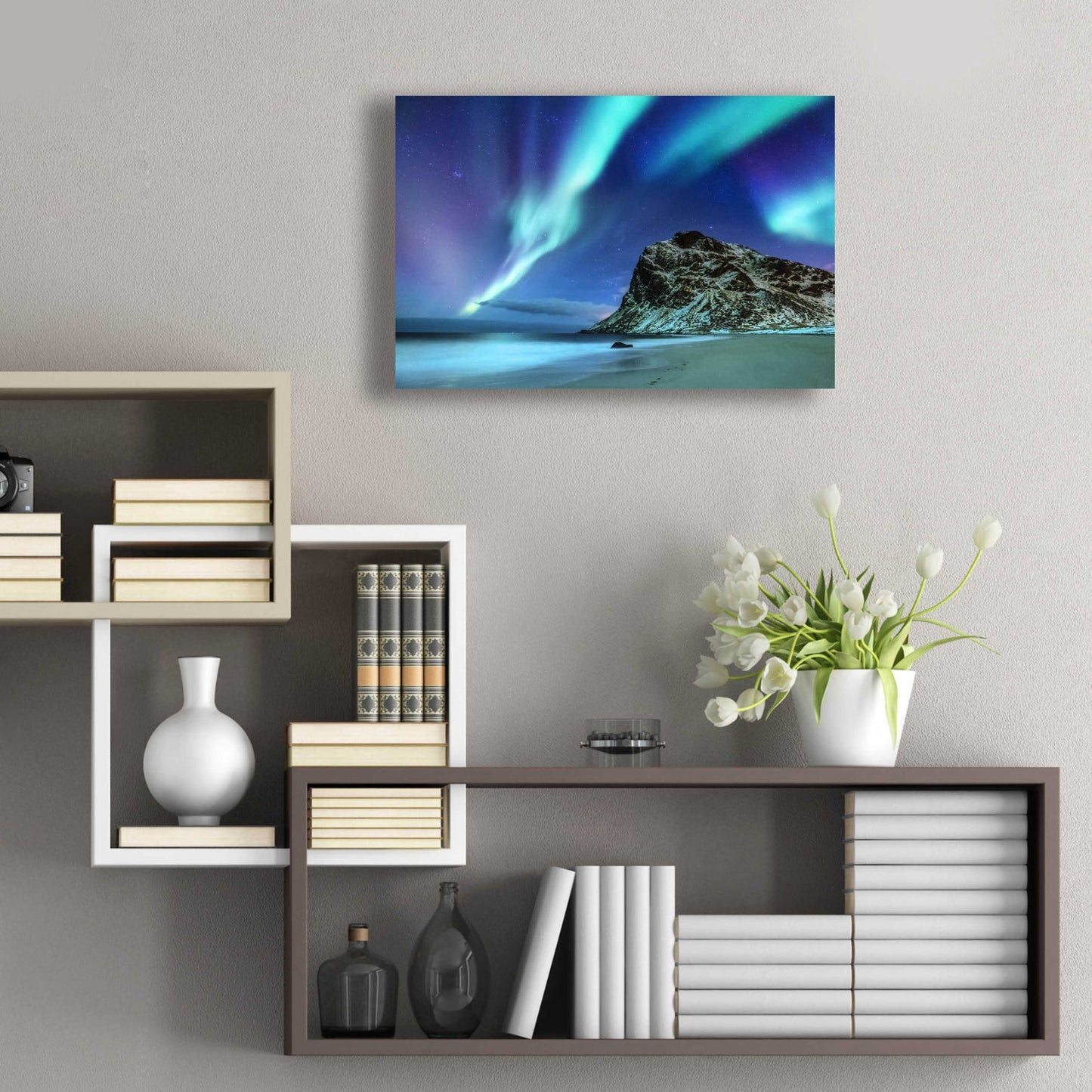 Epic Art 'Northern Lights In The Lofoten Islands Norway 2' by Epic Portfolio, Acrylic Glass Wall Art,24x16