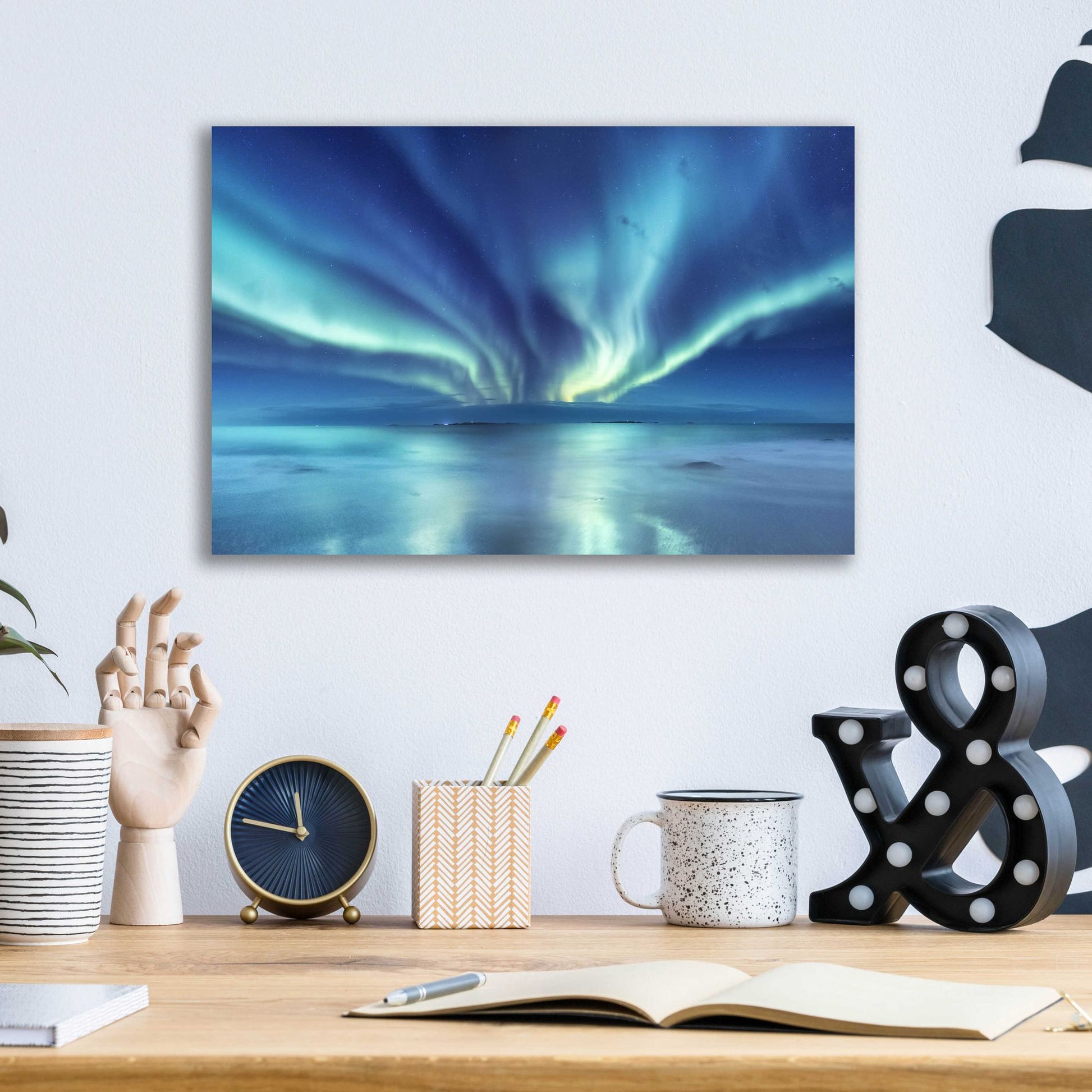 Epic Art 'Northern Lights In The Lofoten Islands Norway 3' by Epic Portfolio, Acrylic Glass Wall Art,16x12