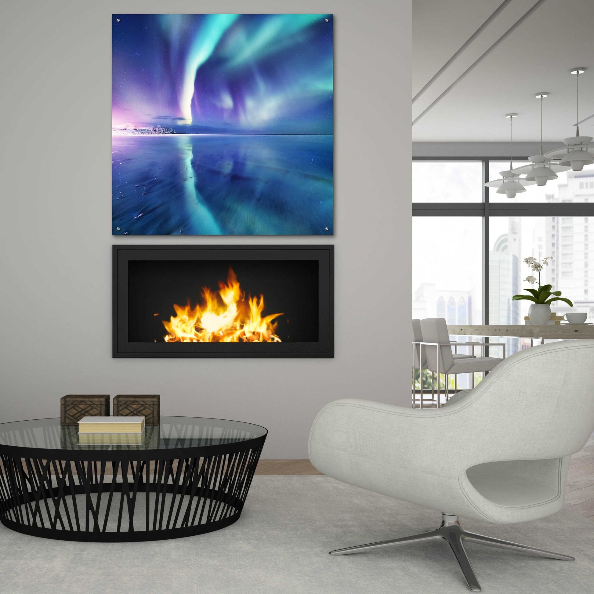 Epic Art 'Northern Lights In The Lofoten Islands Norway 4' by Epic Portfolio, Acrylic Glass Wall Art,36x36