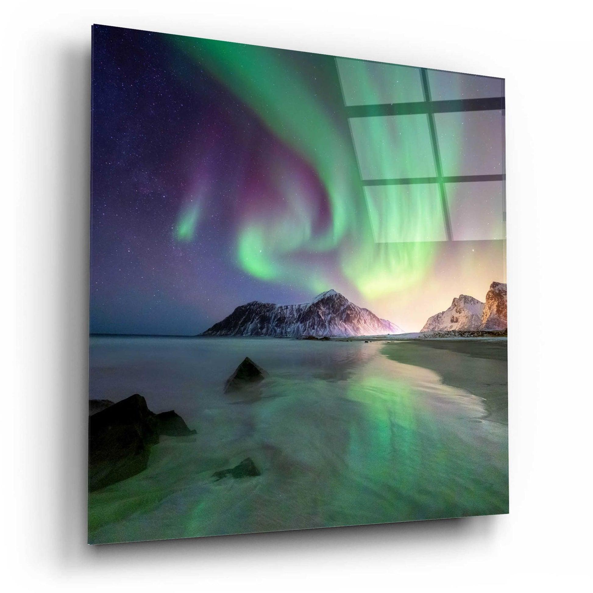 Epic Art 'Northern Lights In The Lofoten Islands Norway 5' by Epic Portfolio, Acrylic Glass Wall Art,12x12