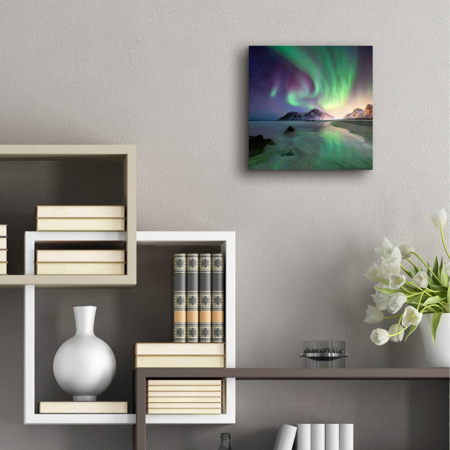 Epic Art 'Northern Lights In The Lofoten Islands Norway 5' by Epic Portfolio, Acrylic Glass Wall Art,12x12