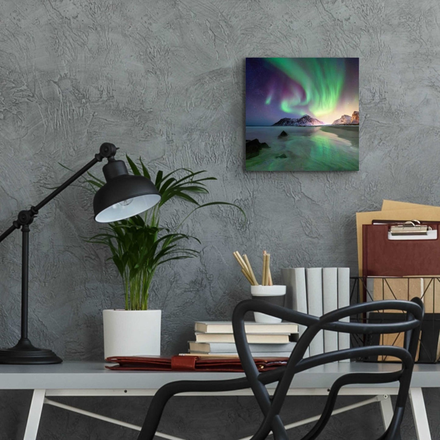 Epic Art 'Northern Lights In The Lofoten Islands Norway 5' by Epic Portfolio, Acrylic Glass Wall Art,12x12