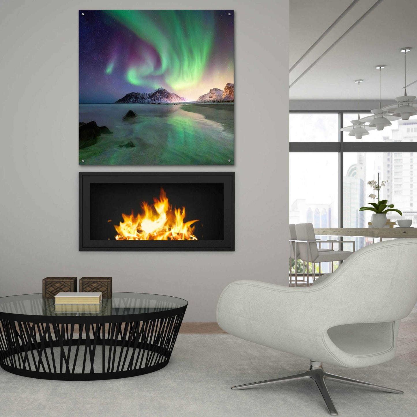 Epic Art 'Northern Lights In The Lofoten Islands Norway 5' by Epic Portfolio, Acrylic Glass Wall Art,36x36