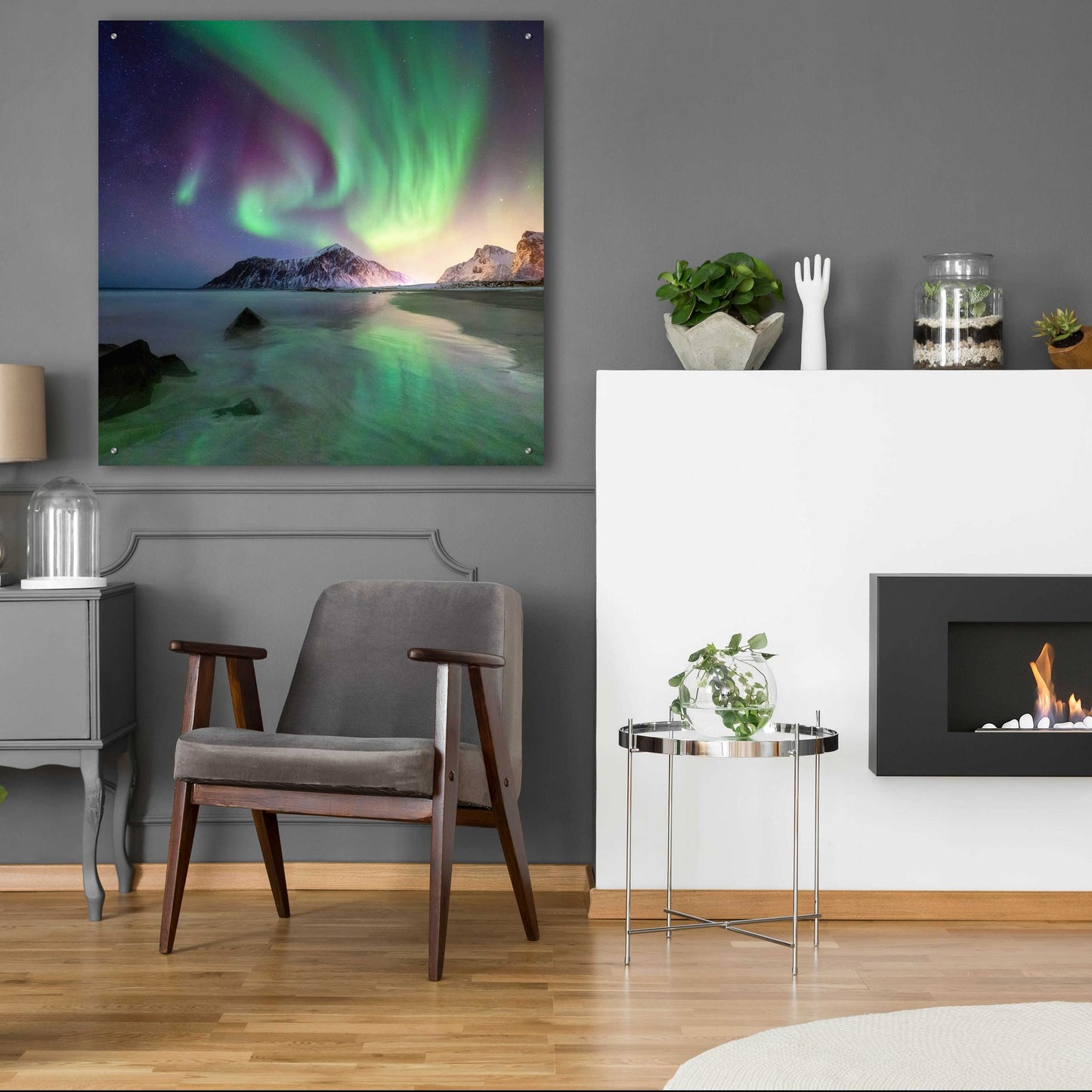 Epic Art 'Northern Lights In The Lofoten Islands Norway 5' by Epic Portfolio, Acrylic Glass Wall Art,36x36