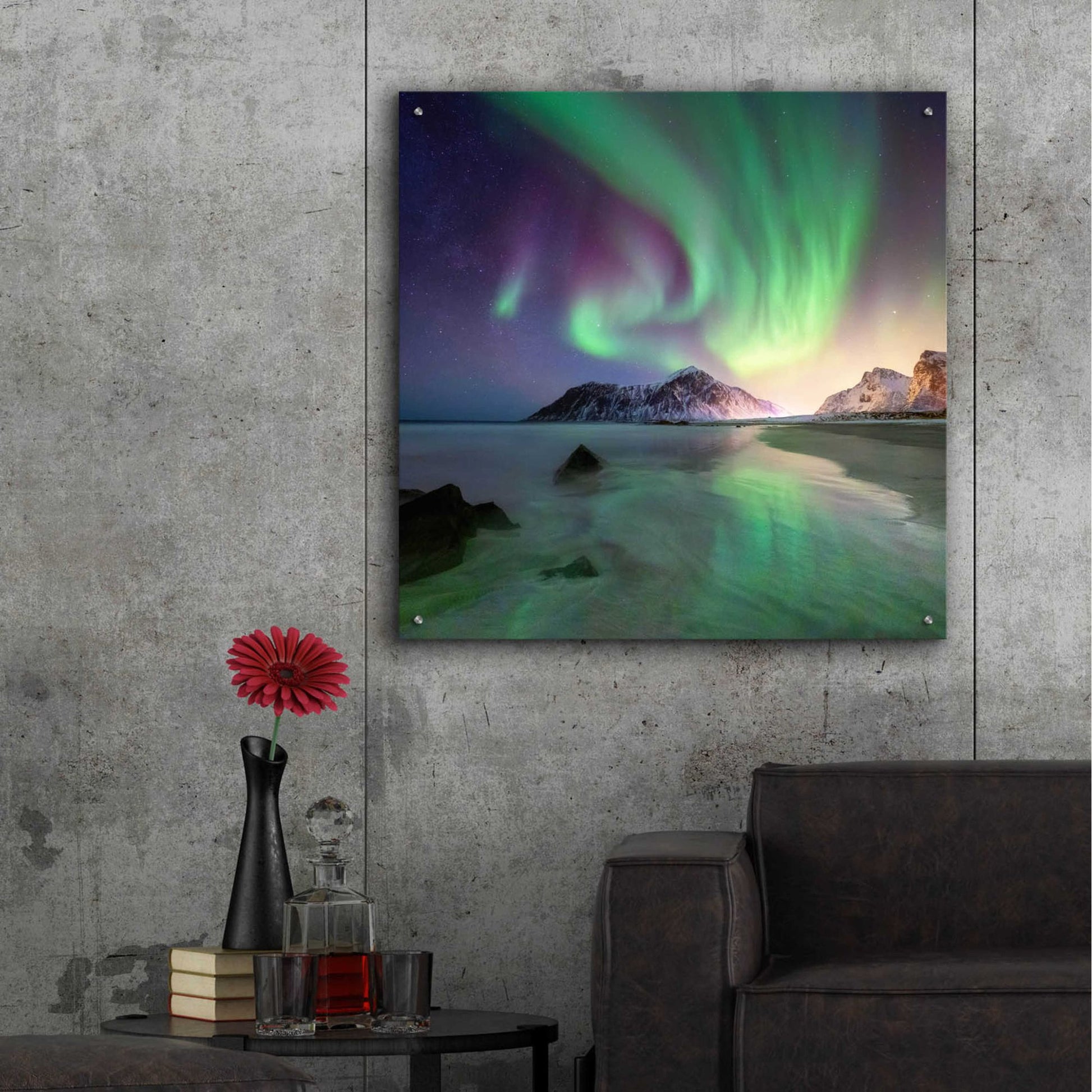 Epic Art 'Northern Lights In The Lofoten Islands Norway 5' by Epic Portfolio, Acrylic Glass Wall Art,36x36