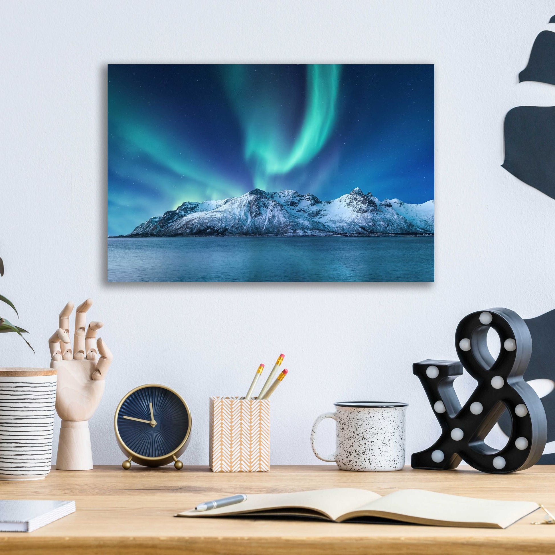 Epic Art 'Northern Lights In The Lofoten Islands Norway 6' by Epic Portfolio, Acrylic Glass Wall Art,16x12