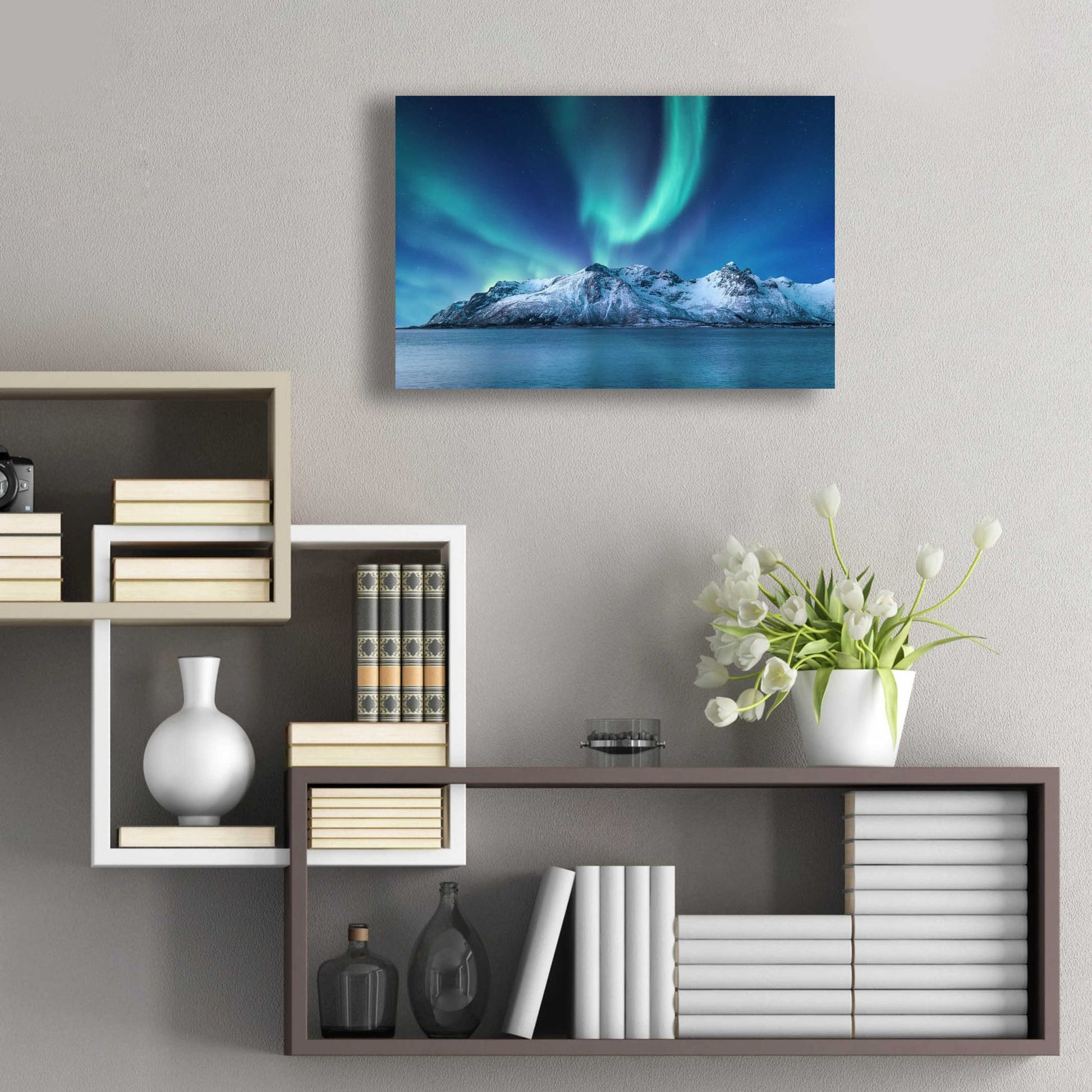 Epic Art 'Northern Lights In The Lofoten Islands Norway 6' by Epic Portfolio, Acrylic Glass Wall Art,24x16