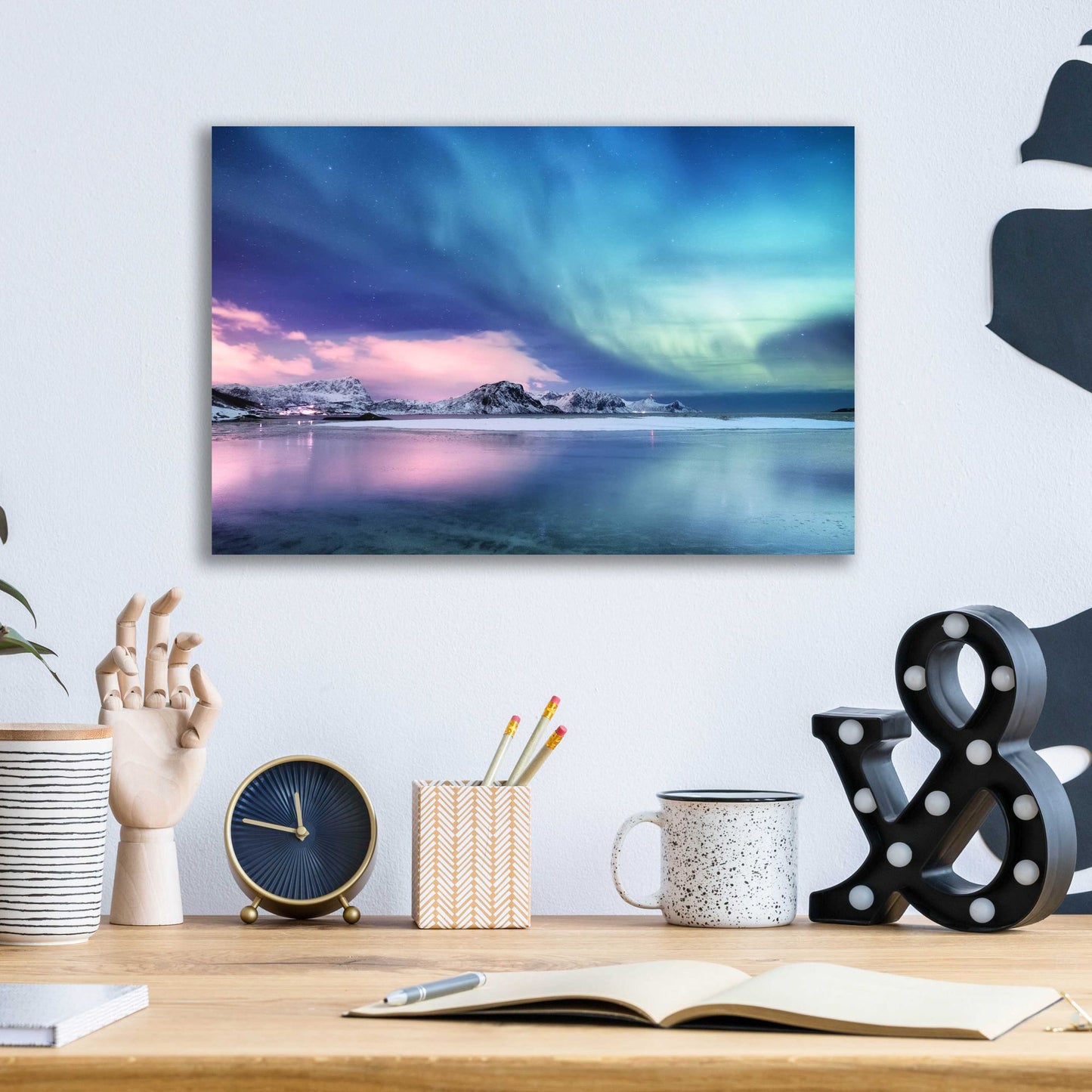 Epic Art 'Northern Lights In The Lofoten Islands Norway 8' by Epic Portfolio, Acrylic Glass Wall Art,16x12