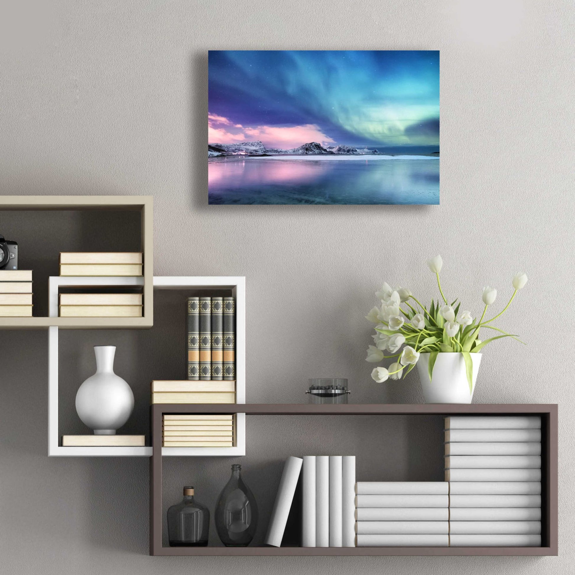 Epic Art 'Northern Lights In The Lofoten Islands Norway 8' by Epic Portfolio, Acrylic Glass Wall Art,24x16