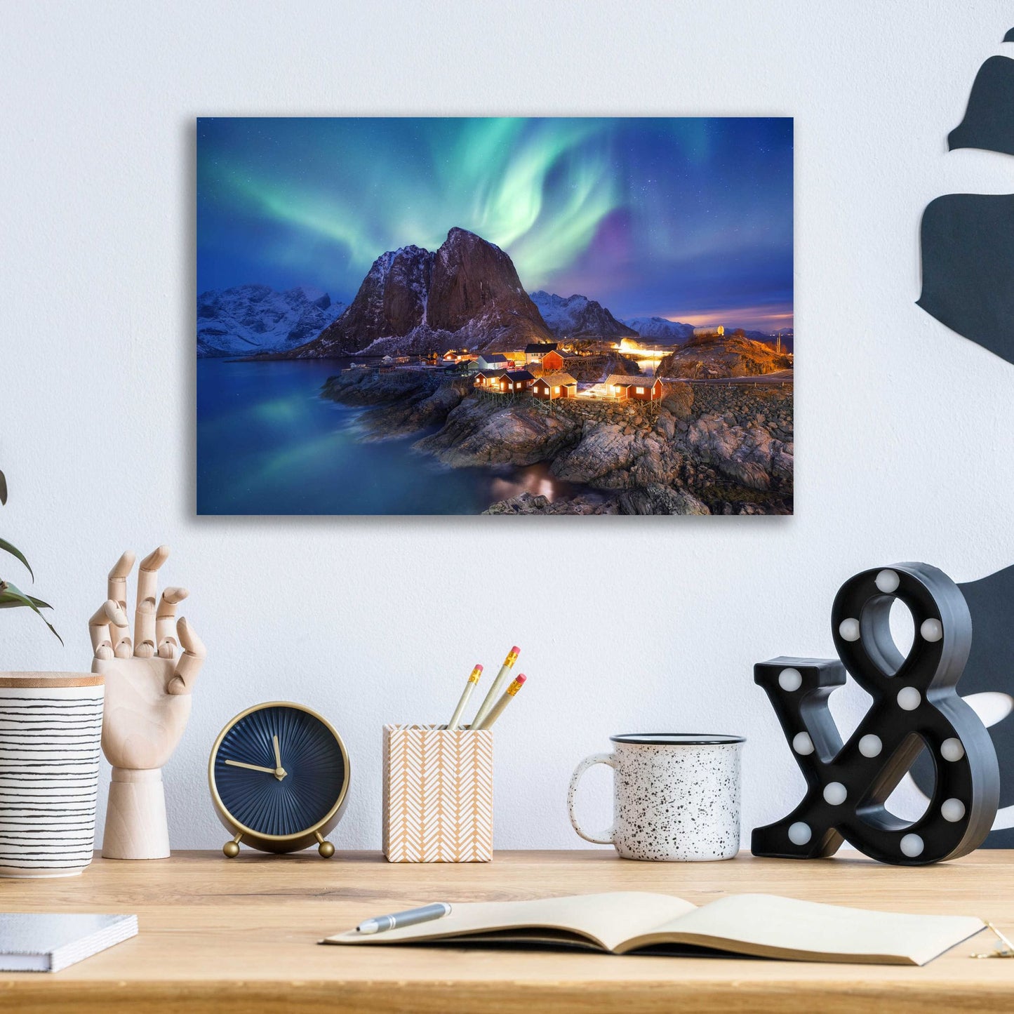 Epic Art 'Northern Lights In The Lofoten Islands Norway 9' by Epic Portfolio, Acrylic Glass Wall Art,16x12