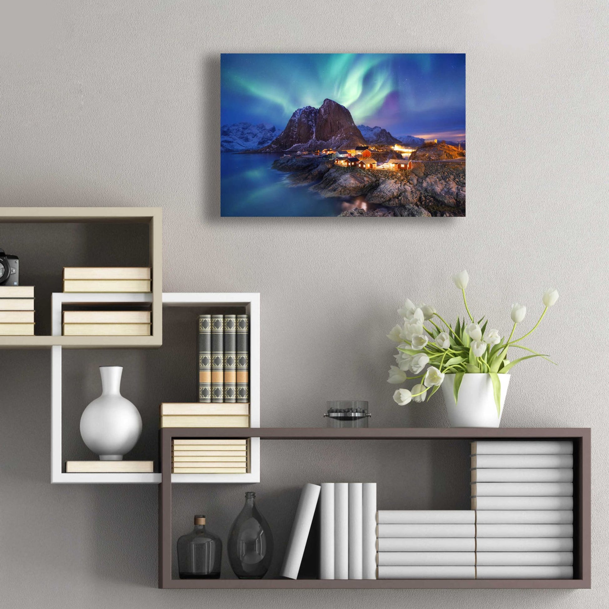 Epic Art 'Northern Lights In The Lofoten Islands Norway 9' by Epic Portfolio, Acrylic Glass Wall Art,24x16