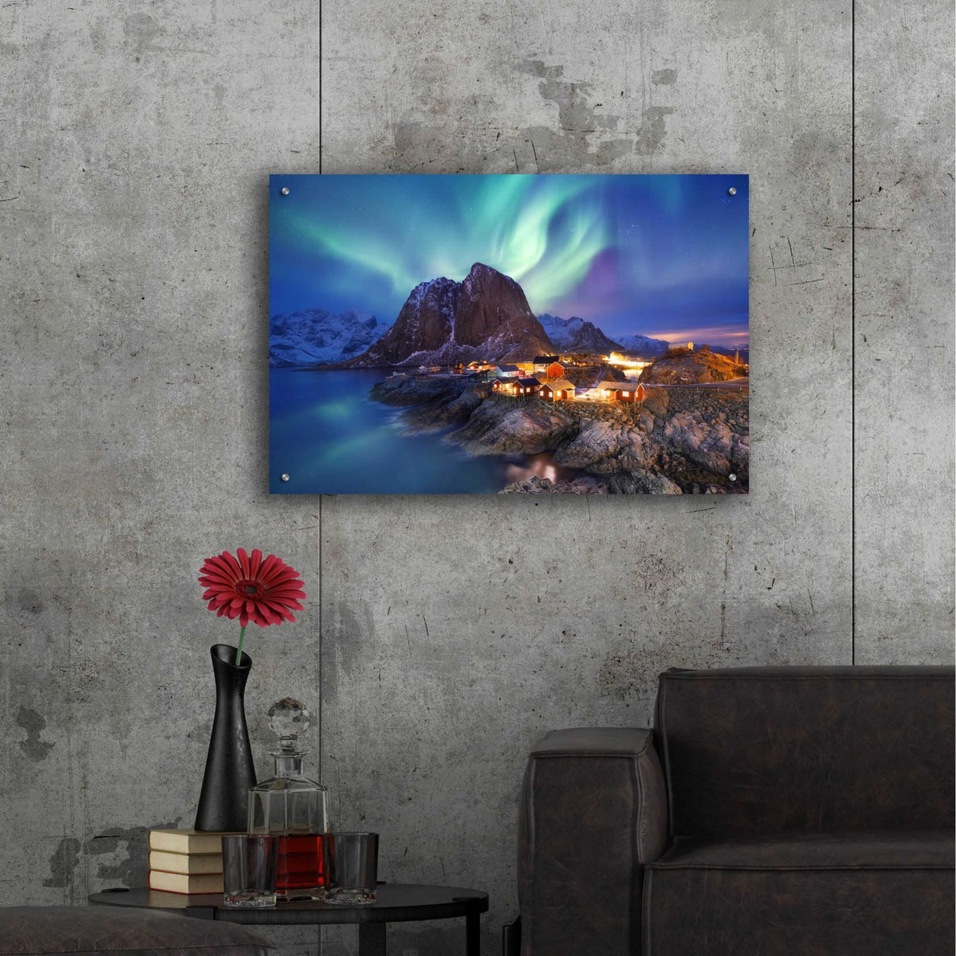 Epic Art 'Northern Lights In The Lofoten Islands Norway 9' by Epic Portfolio, Acrylic Glass Wall Art,36x24