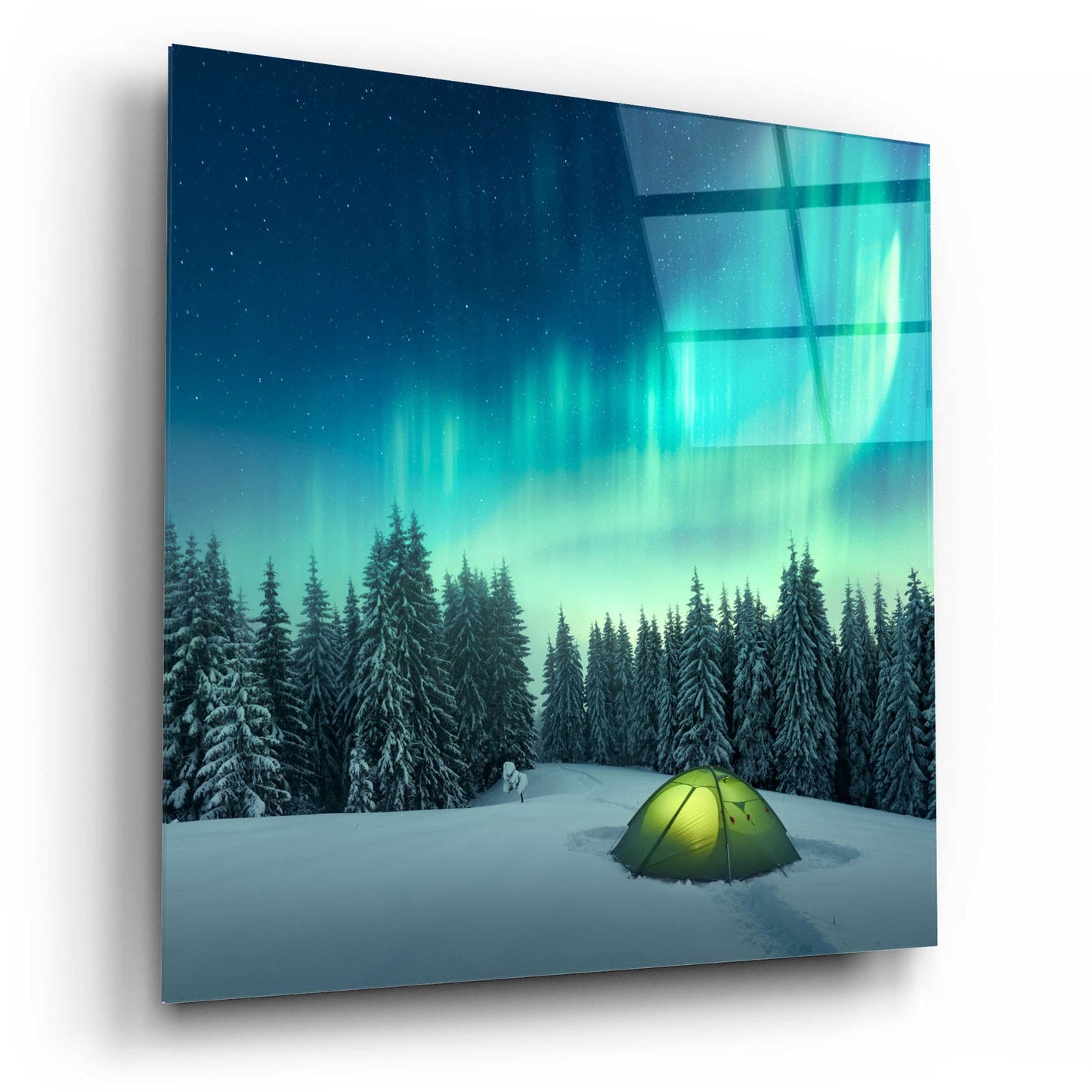 Epic Art 'Northern Lights In Winter Forest 1' by Epic Portfolio, Acrylic Glass Wall Art,12x12