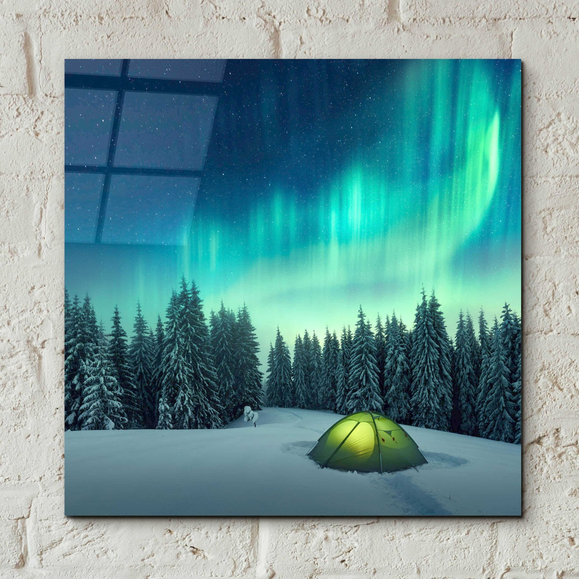 Epic Art 'Northern Lights In Winter Forest 1' by Epic Portfolio, Acrylic Glass Wall Art,12x12