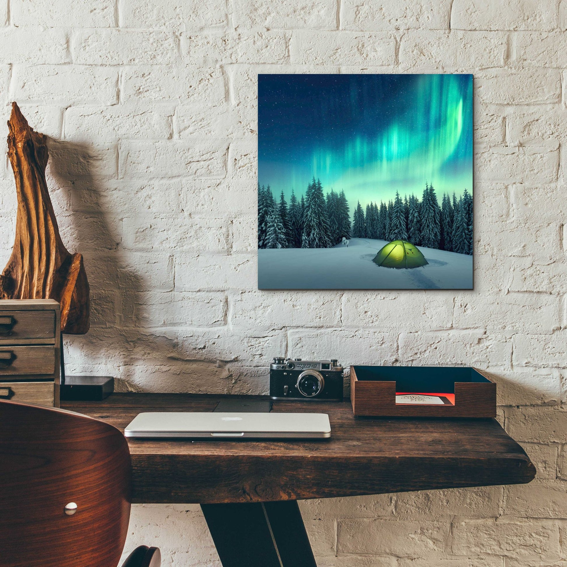 Epic Art 'Northern Lights In Winter Forest 1' by Epic Portfolio, Acrylic Glass Wall Art,12x12