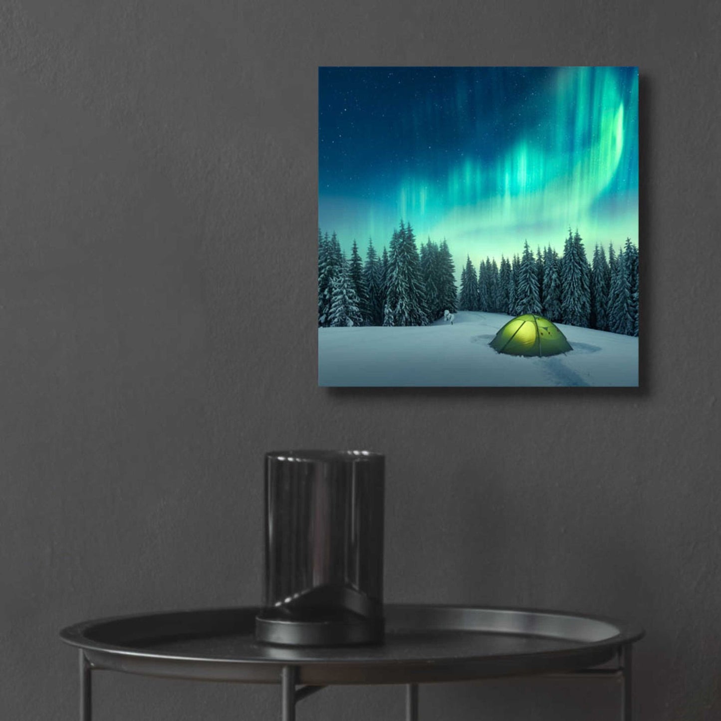 Epic Art 'Northern Lights In Winter Forest 1' by Epic Portfolio, Acrylic Glass Wall Art,12x12