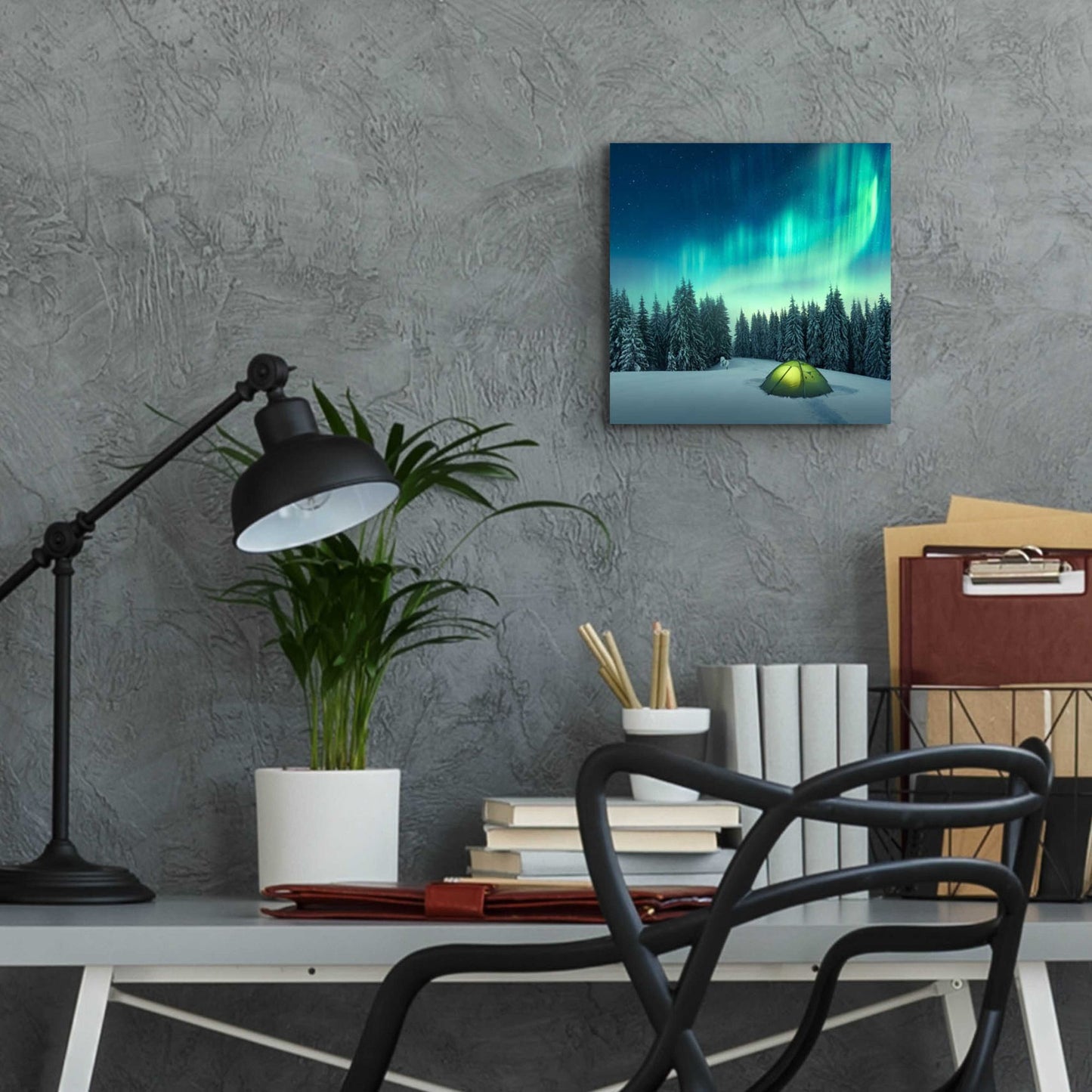 Epic Art 'Northern Lights In Winter Forest 1' by Epic Portfolio, Acrylic Glass Wall Art,12x12