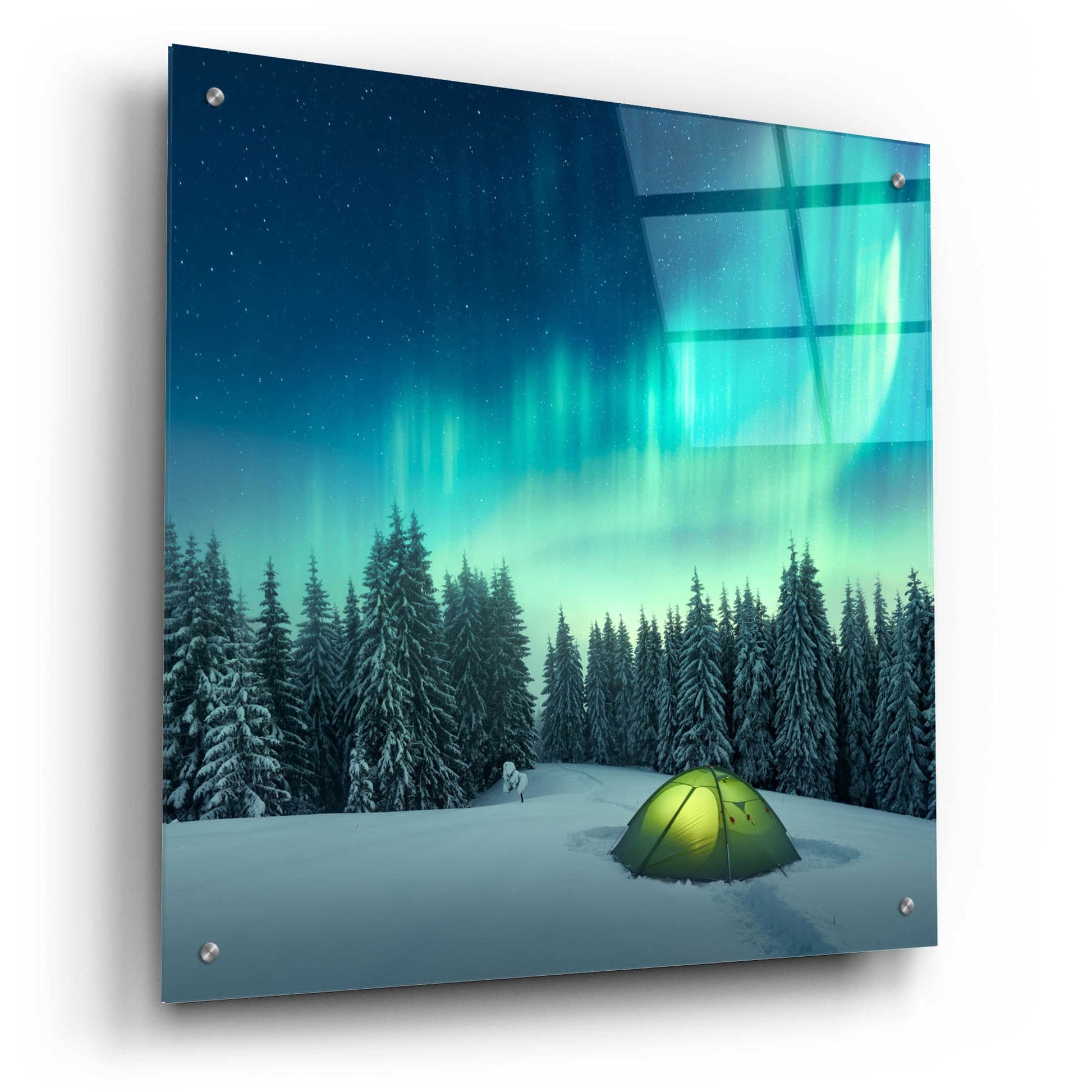 Epic Art 'Northern Lights In Winter Forest 1' by Epic Portfolio, Acrylic Glass Wall Art,24x24