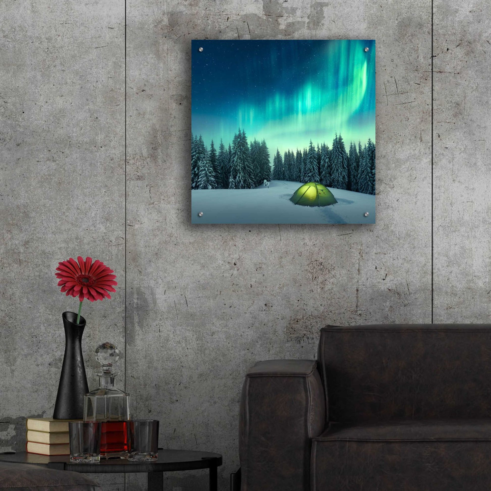 Epic Art 'Northern Lights In Winter Forest 1' by Epic Portfolio, Acrylic Glass Wall Art,24x24