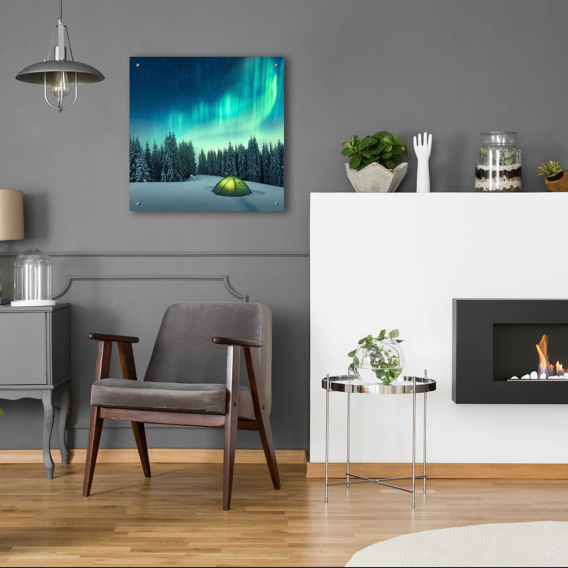 Epic Art 'Northern Lights In Winter Forest 1' by Epic Portfolio, Acrylic Glass Wall Art,24x24