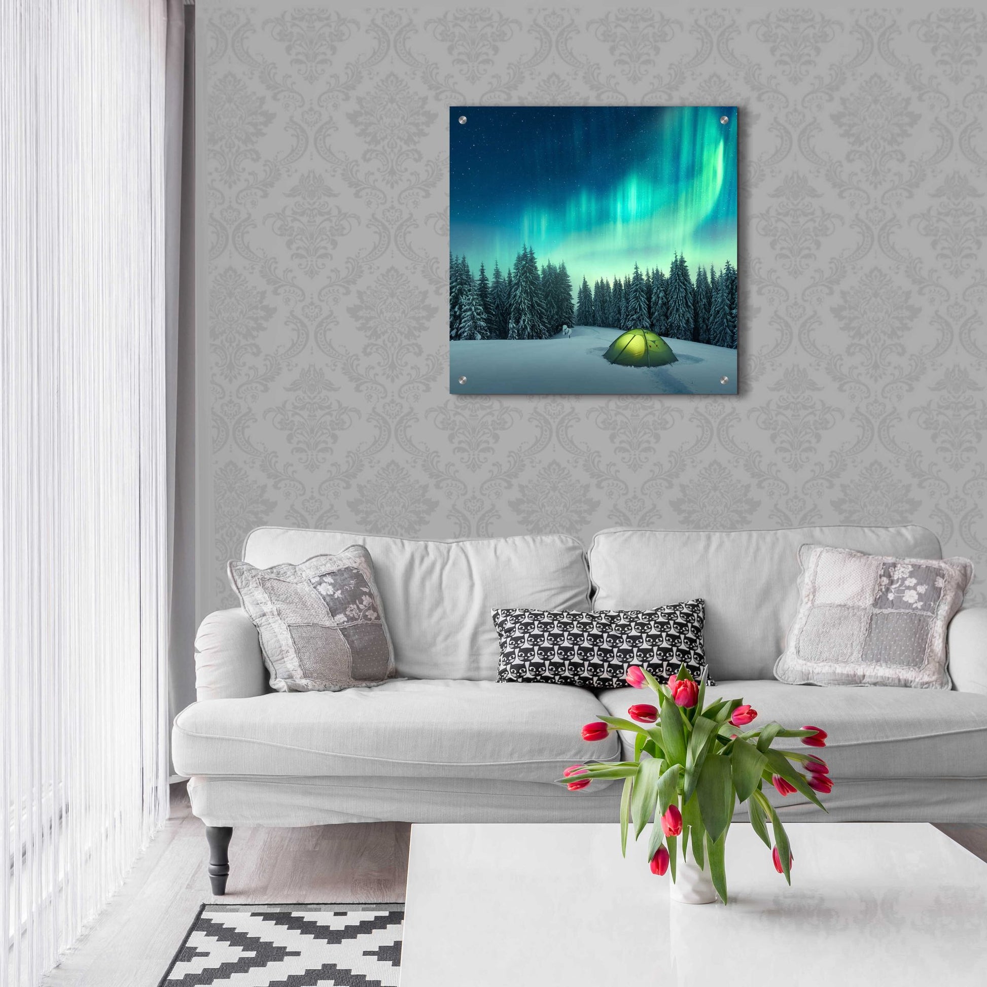 Epic Art 'Northern Lights In Winter Forest 1' by Epic Portfolio, Acrylic Glass Wall Art,24x24