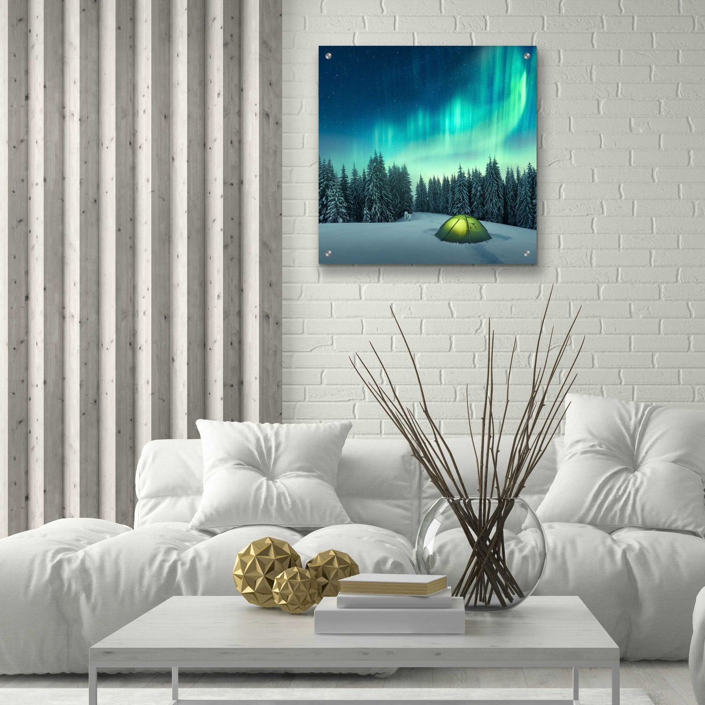 Epic Art 'Northern Lights In Winter Forest 1' by Epic Portfolio, Acrylic Glass Wall Art,24x24