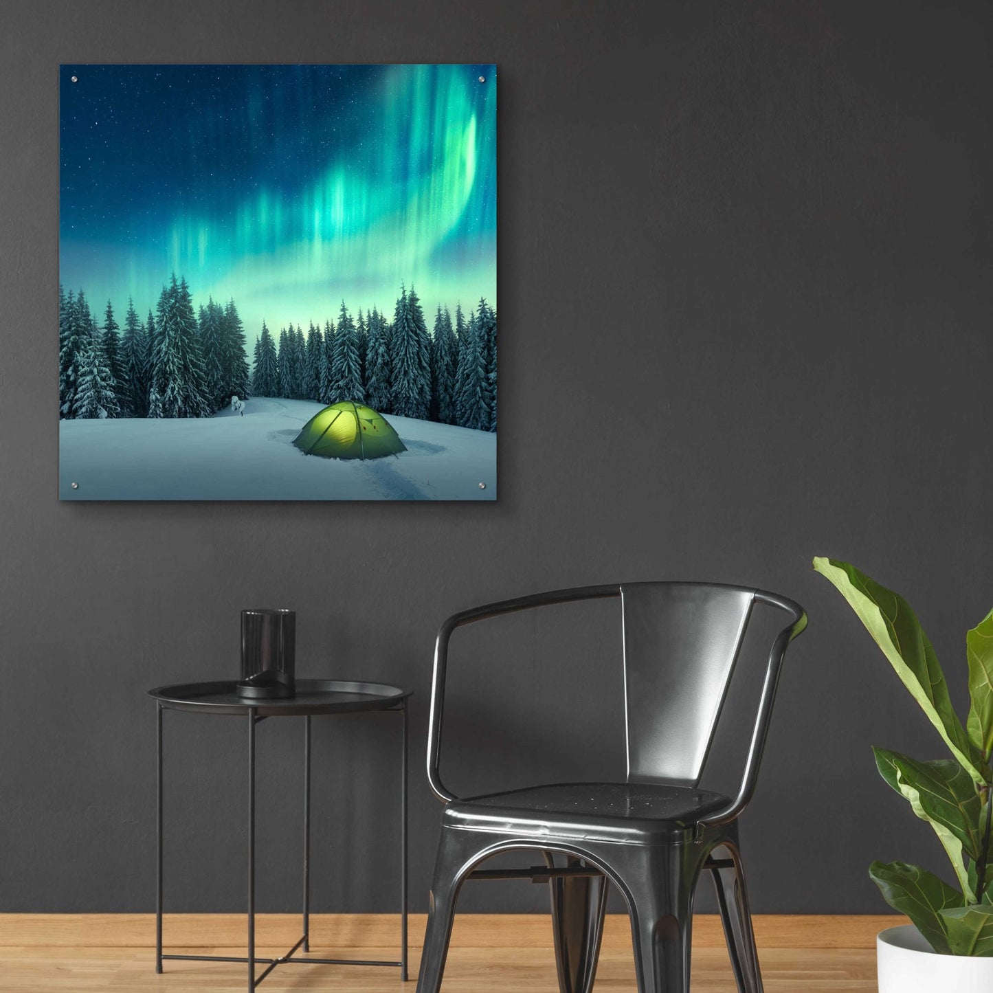 Epic Art 'Northern Lights In Winter Forest 1' by Epic Portfolio, Acrylic Glass Wall Art,36x36