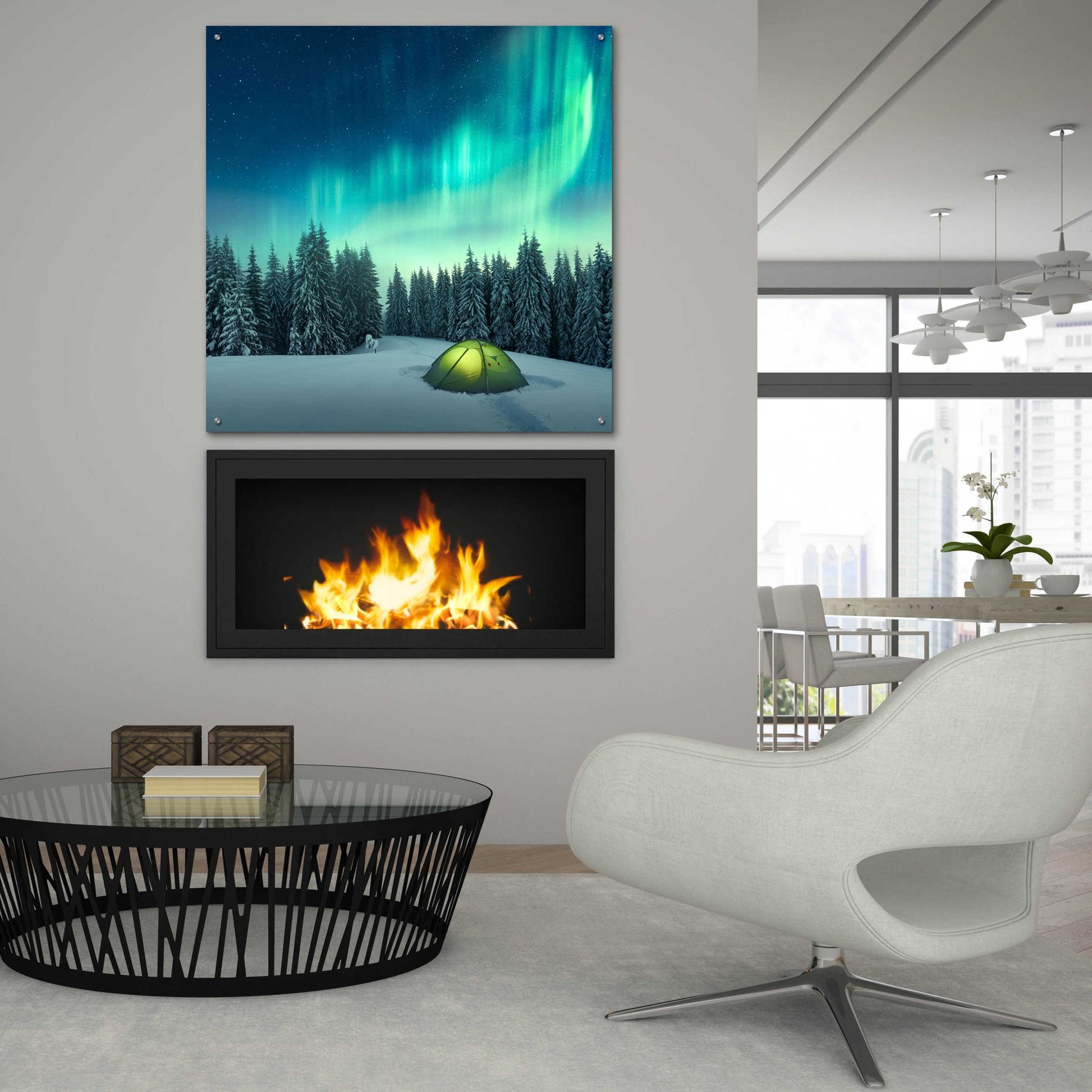 Epic Art 'Northern Lights In Winter Forest 1' by Epic Portfolio, Acrylic Glass Wall Art,36x36