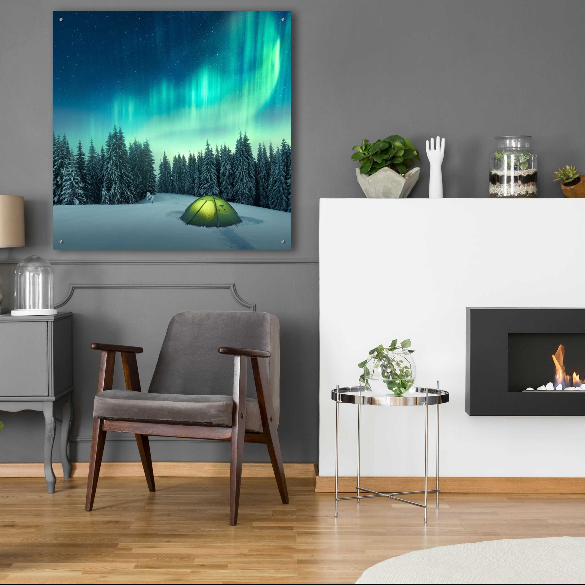 Epic Art 'Northern Lights In Winter Forest 1' by Epic Portfolio, Acrylic Glass Wall Art,36x36